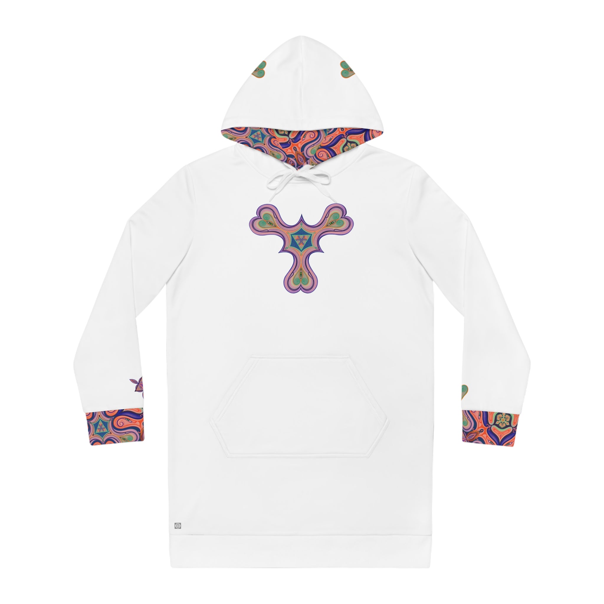 Psychedelic Pattern Hoodie Dress — Retro Geometric All-Over Print #pphd34
