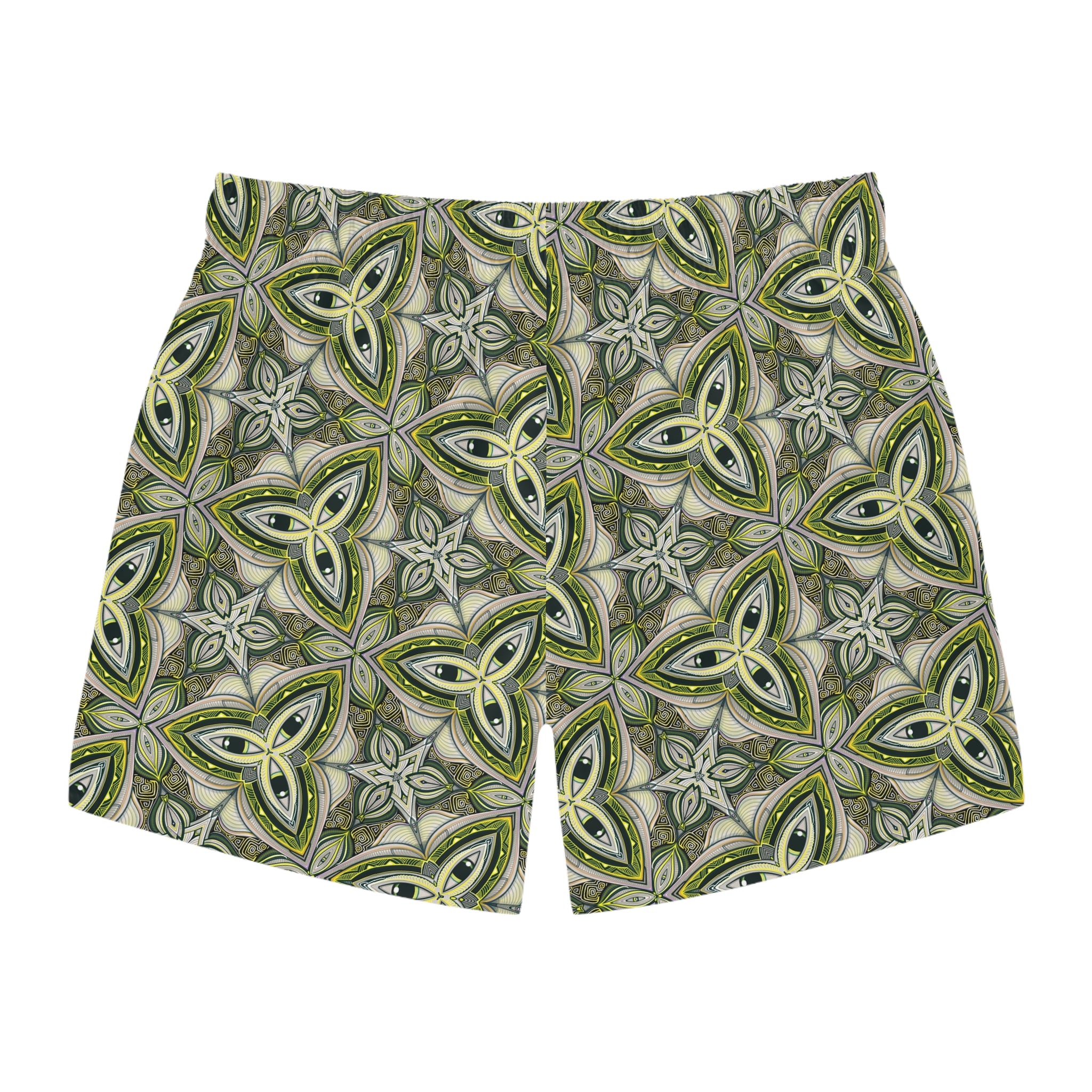 Green Celtic Tile Swim Trunks — All-Over-Print Patterned Beach Shorts #r332216