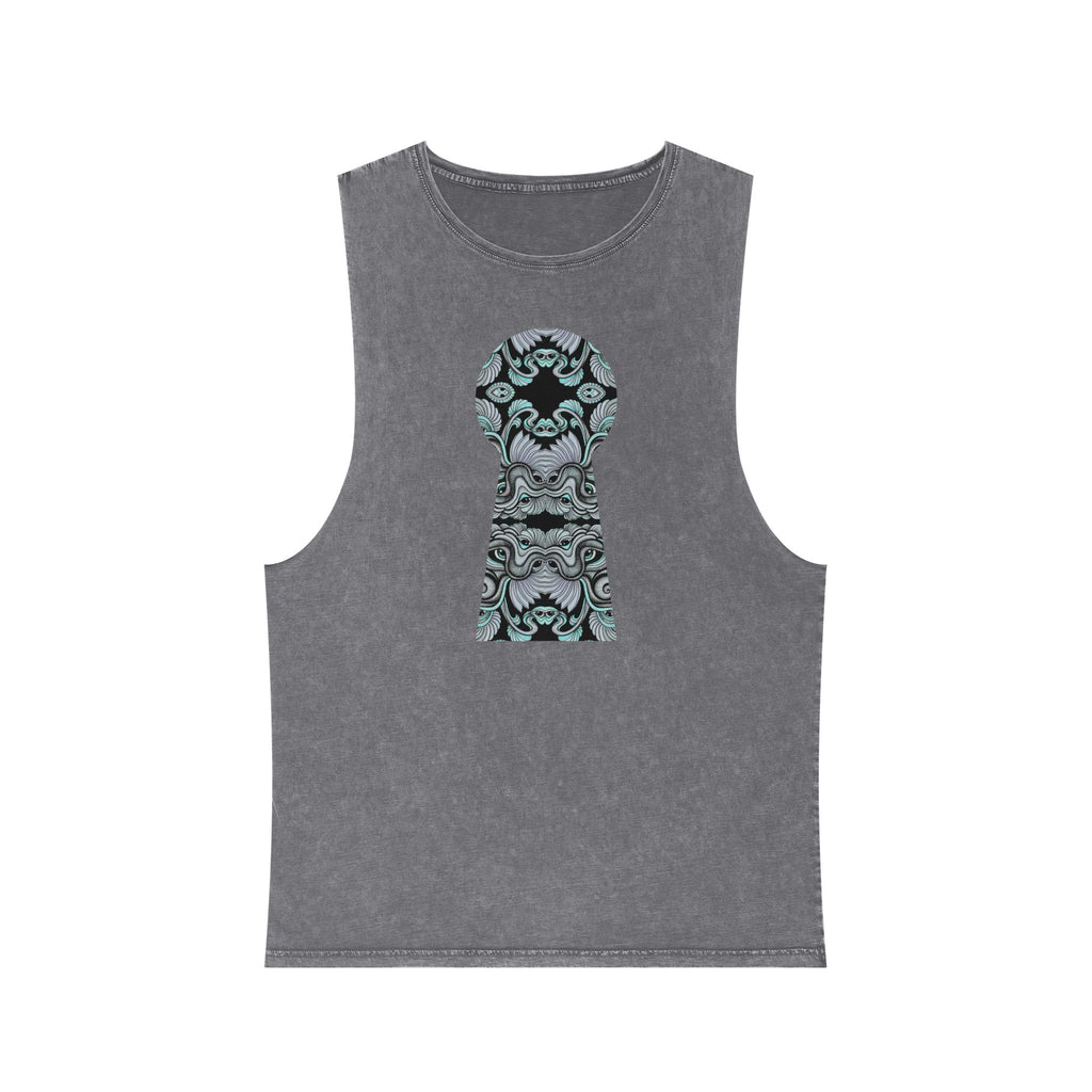 Stonewash Tank Top with Ornate Keyhole Design #sdxv24498