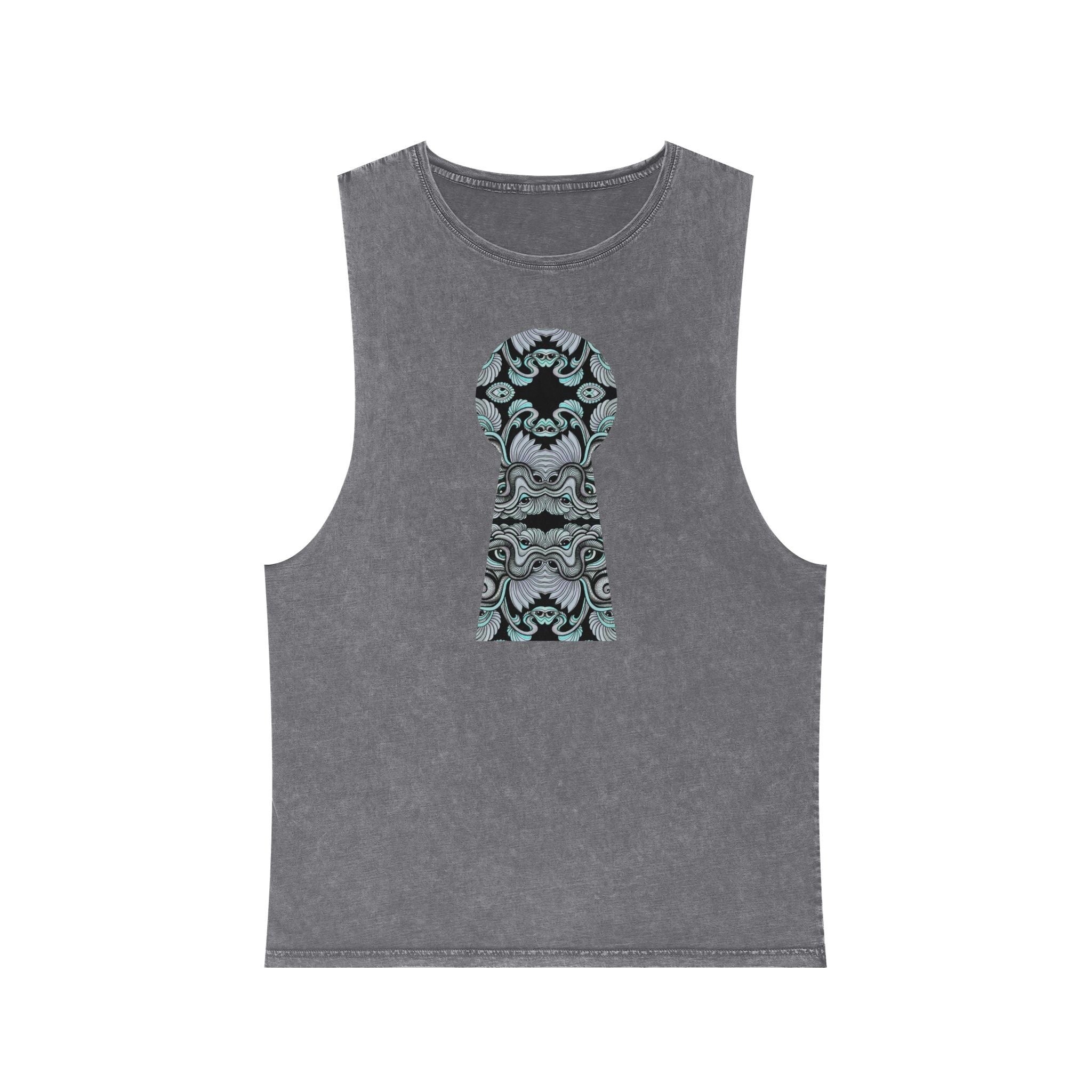 Stonewash Tank Top with Ornate Keyhole Design #sdxv24498
