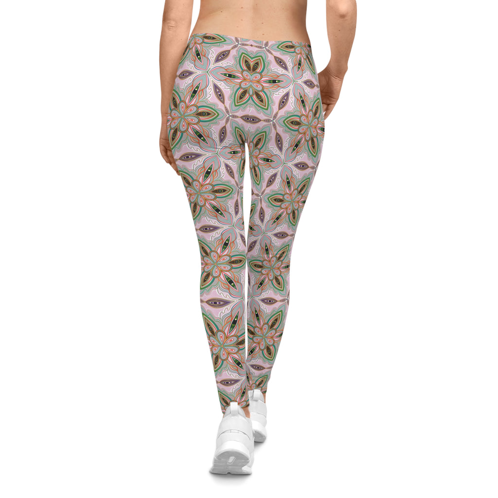 Floral Kaleidoscope Leggings — Pink & Green Patterned Women's Leggings #g006332