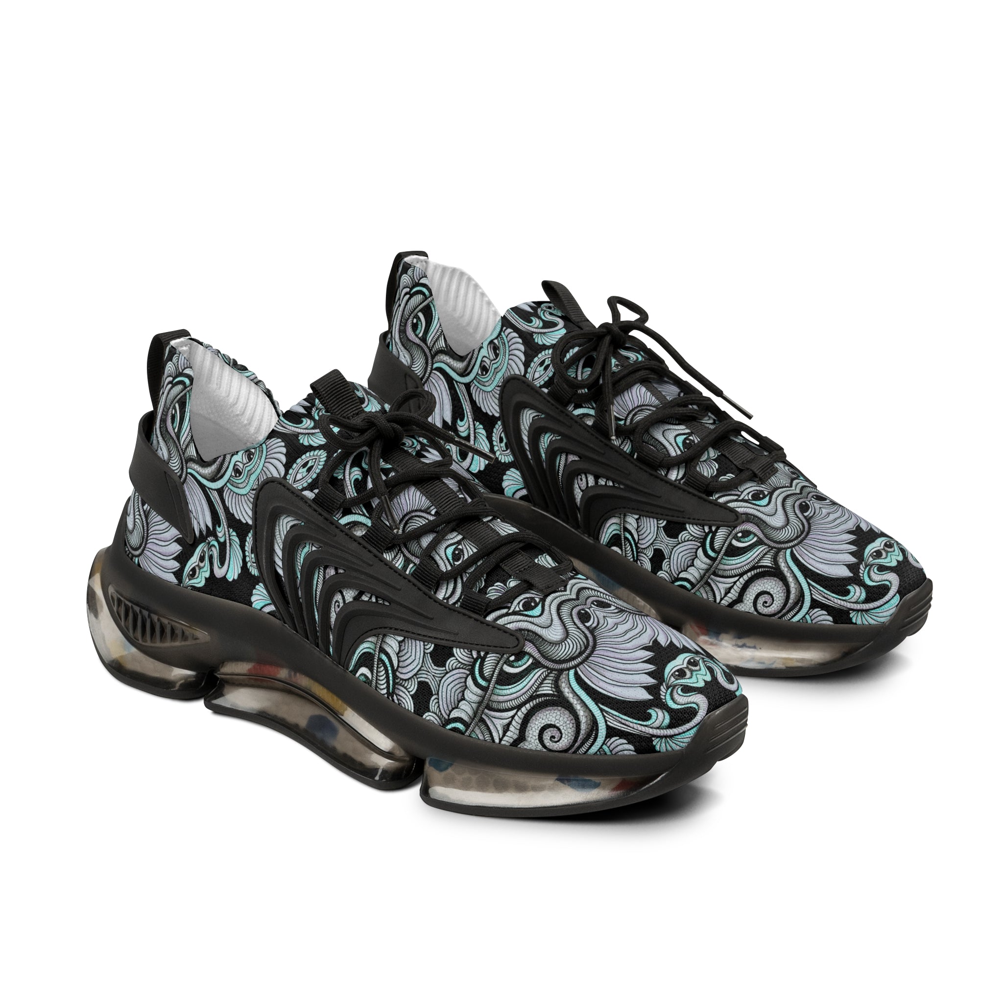 Men's Mesh Sneakers — Abstract Swirl Pattern Athletic Shoes #jf9765