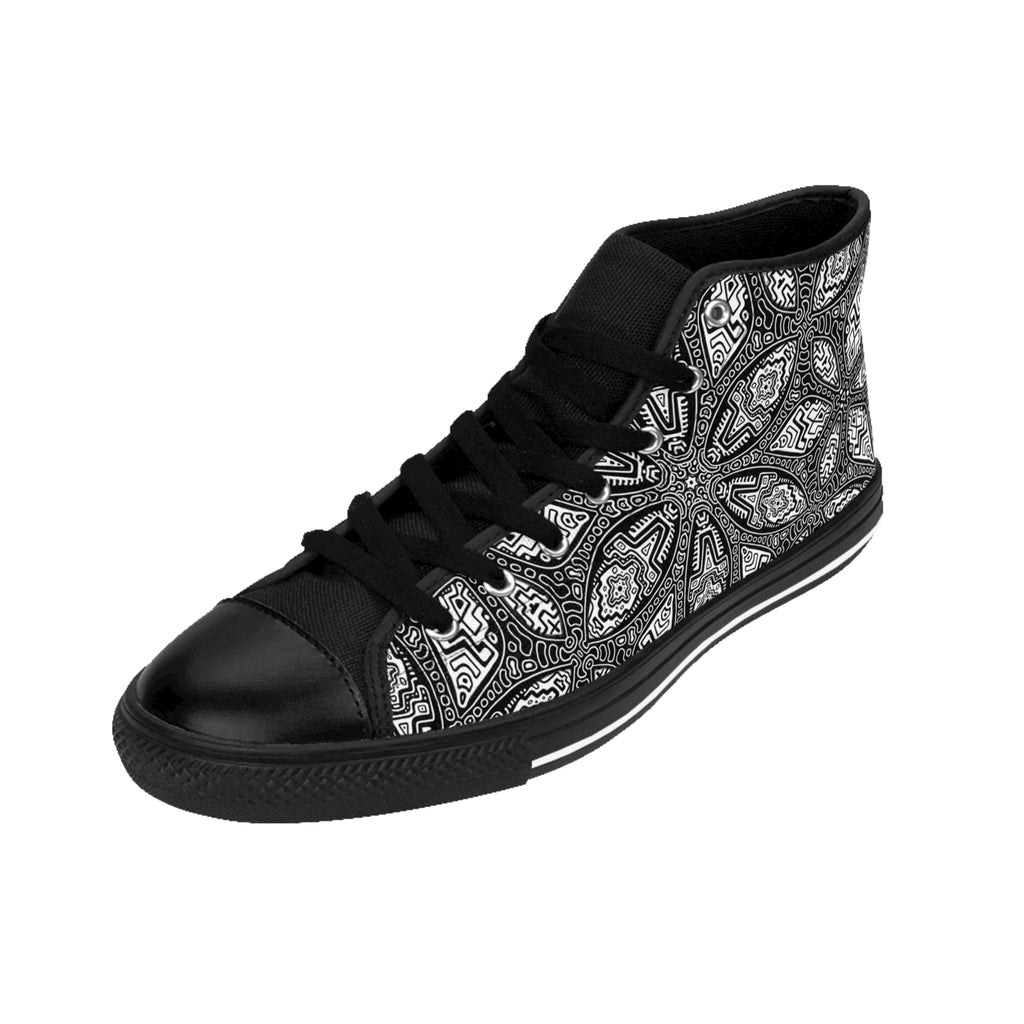 High-Top Sneakers — Monochrome Kaleidoscope Pattern #gds6308