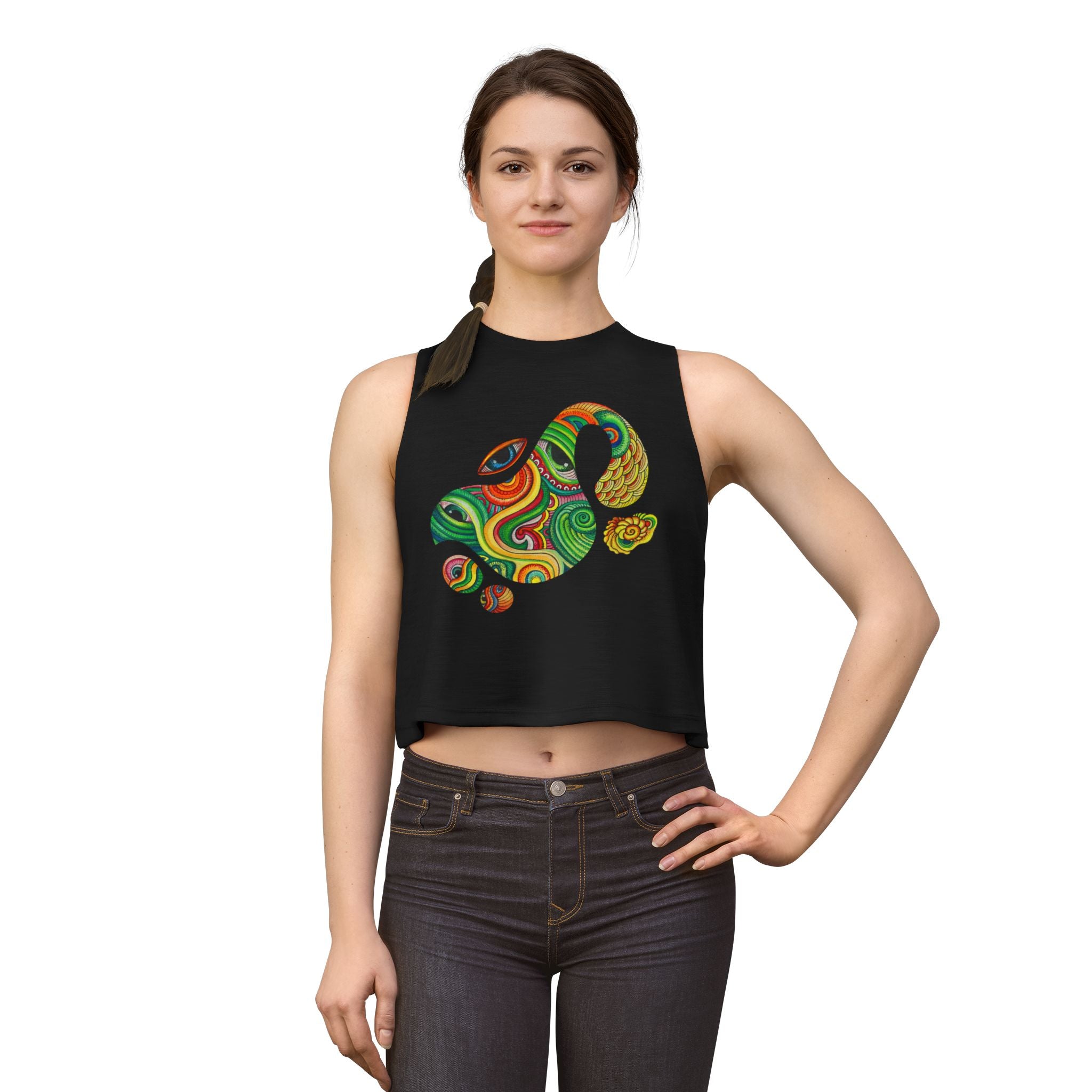 Psychedelic Paisley Crop Top – Colorful Retro Swirl Tank #w2462
