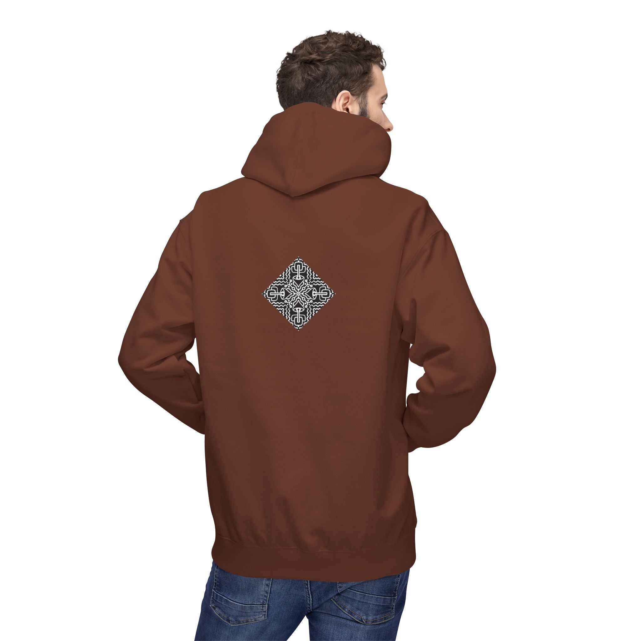 Geometric Mandala Hoodie — Monochrome Diamond Line Art Chest & Back Print #k0873568