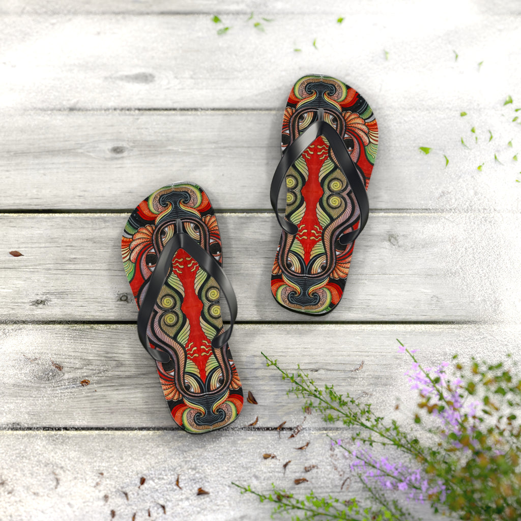 Boho Tribal Floral Flip Flops — Colorful Psychedelic Summer Sandals #f