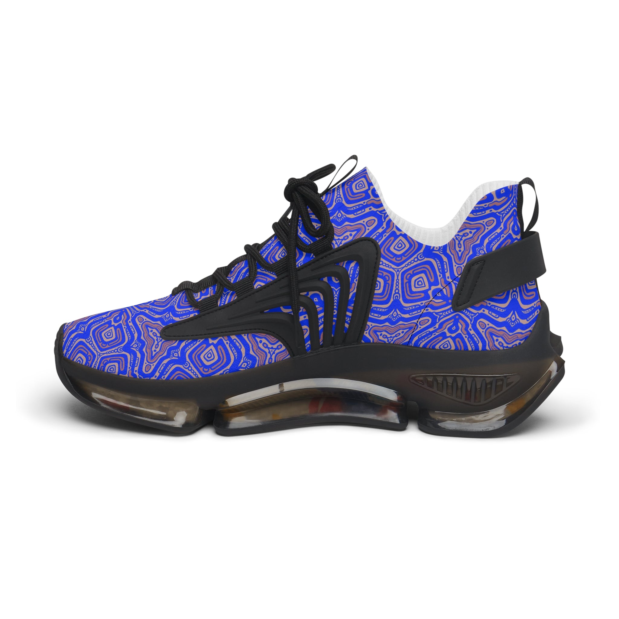 Mesh Sneakers — Blue Abstract Geo Pattern Women's Athletic Shoes #h975789