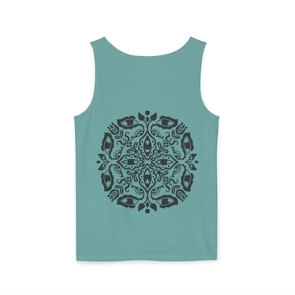 Boho Mandala Tank Top — Black Floral Circular Graphic Tank #fr3