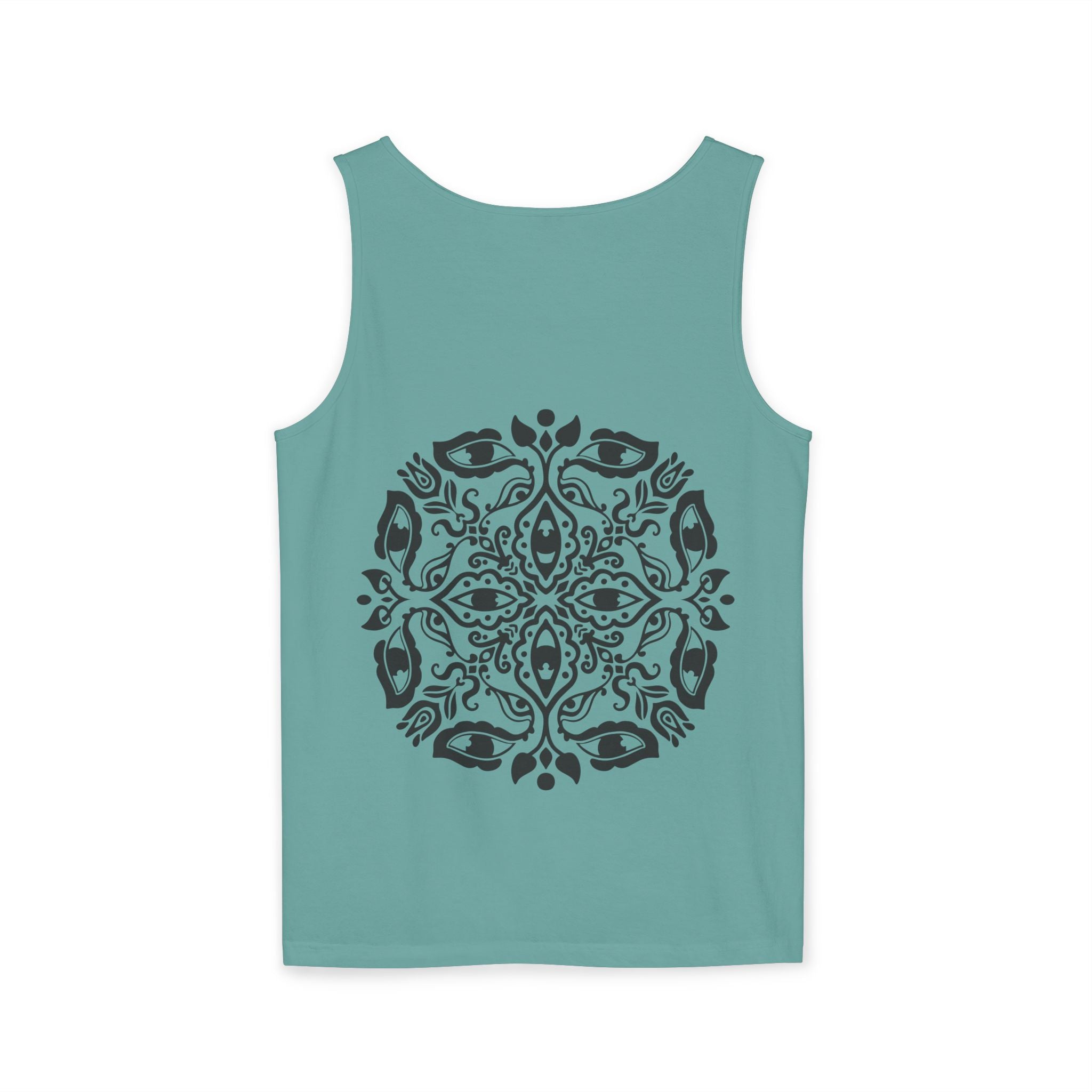 Boho Mandala Tank Top — Black Floral Circular Graphic Tank #fr3
