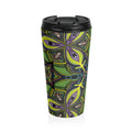 Green Psychedelic Floral Stainless Steel Travel Mug — Insulated Kaleidoscope Design