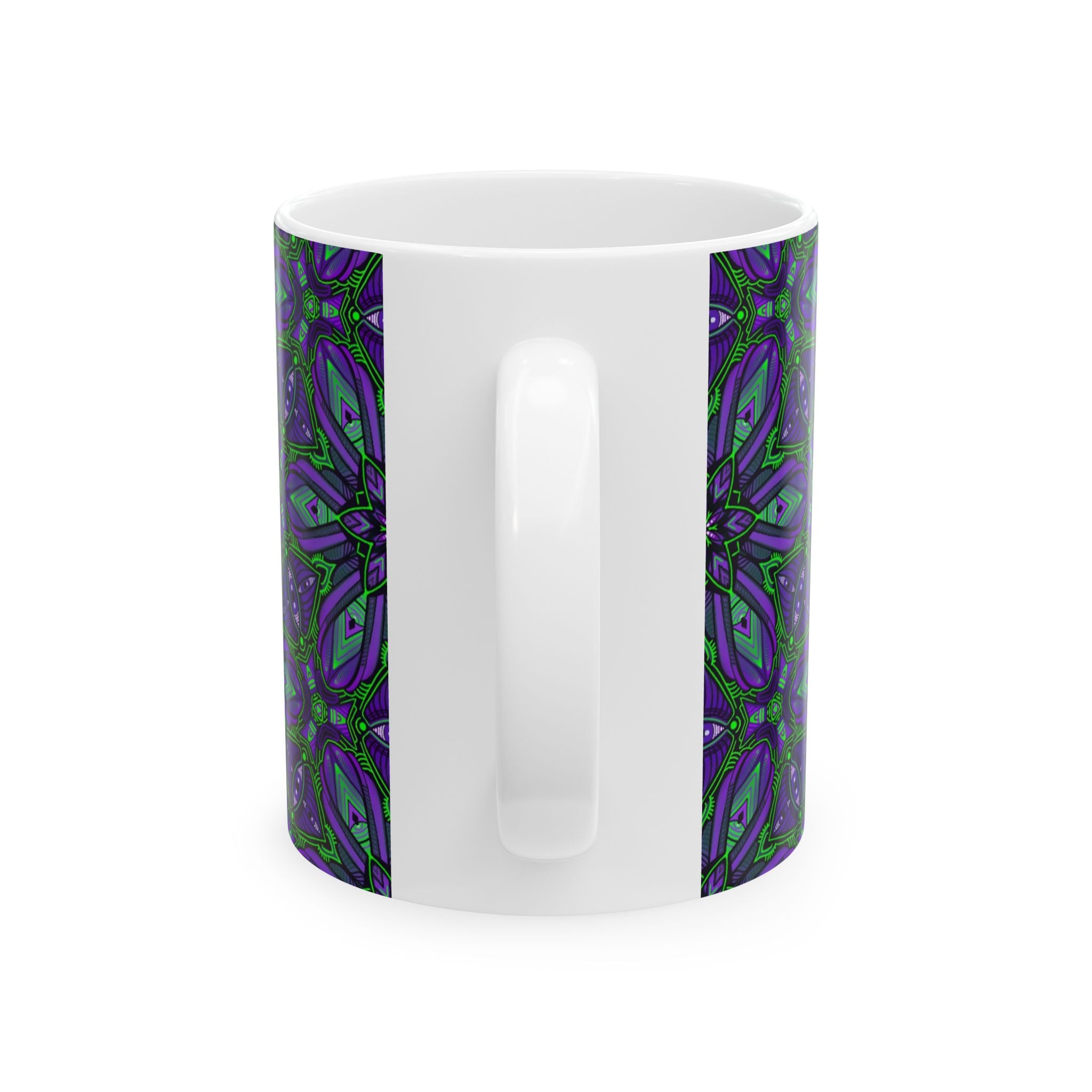 Kaleidoscope Floral Pattern Mug | Purple Green Geometric Ceramic Mug