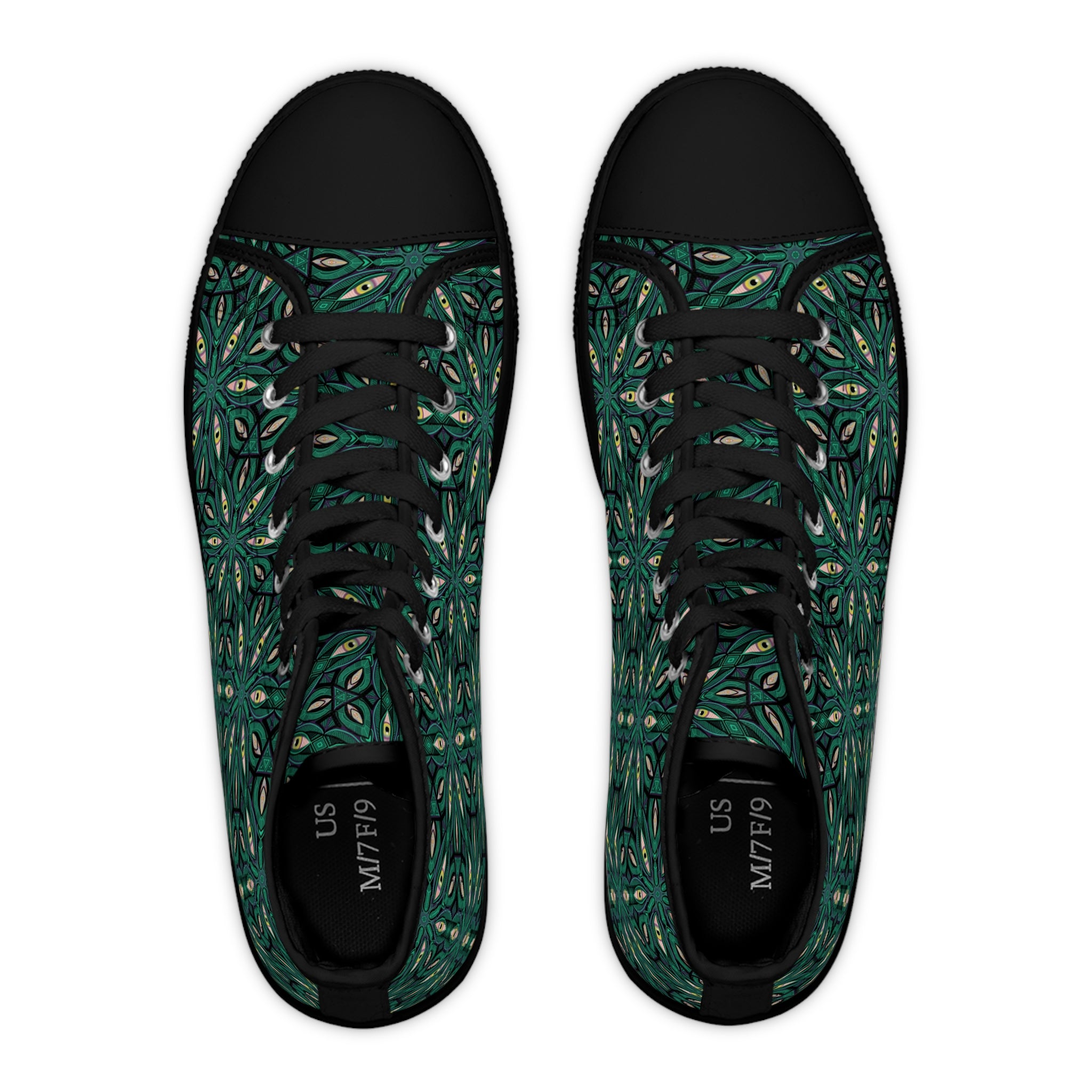 Green Floral Kaleidoscope High Top Sneakers — Women's Patterned Canvas Shoes #jfs8843