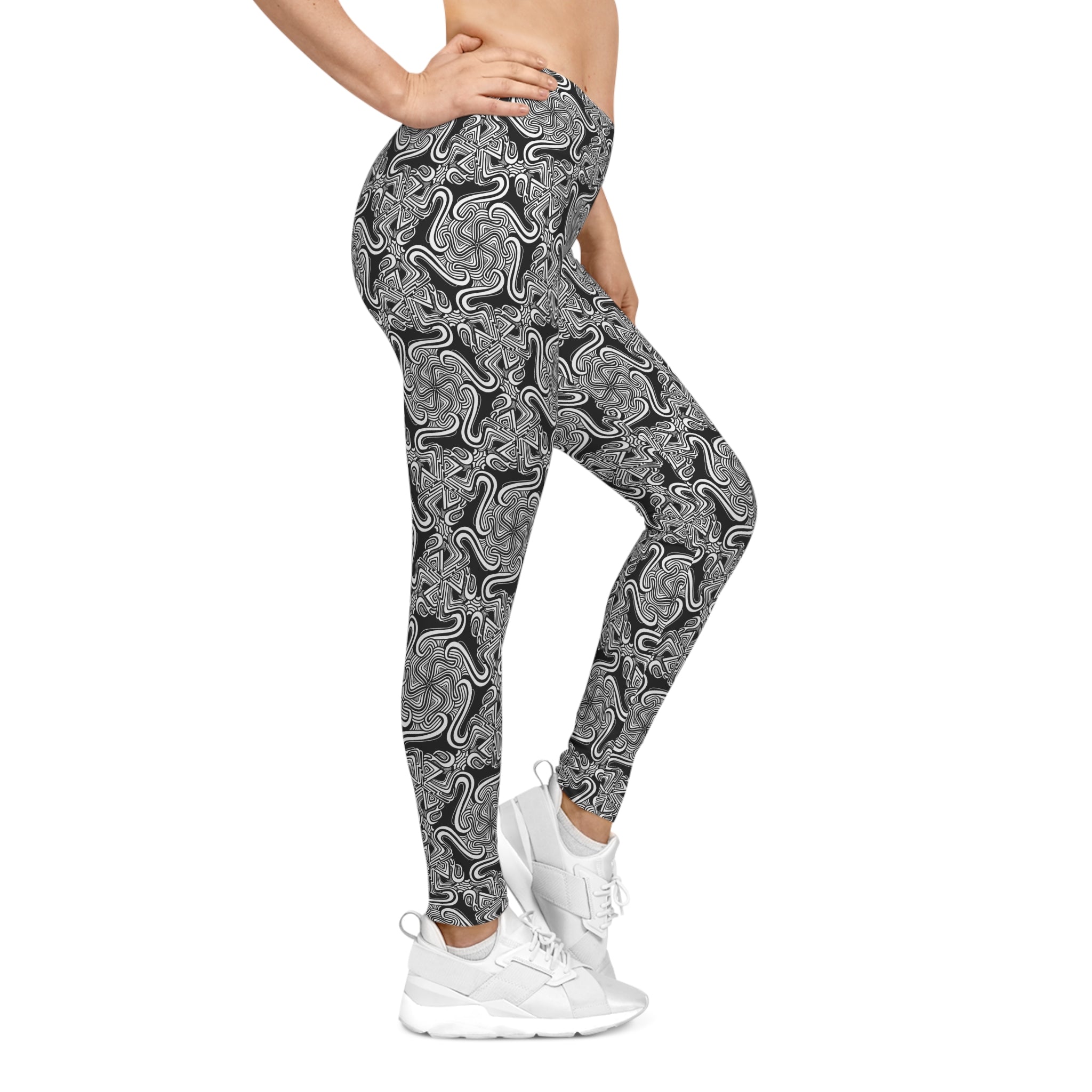 Black & White Abstract Marble Leggings — Women's All-Over Print #d457983