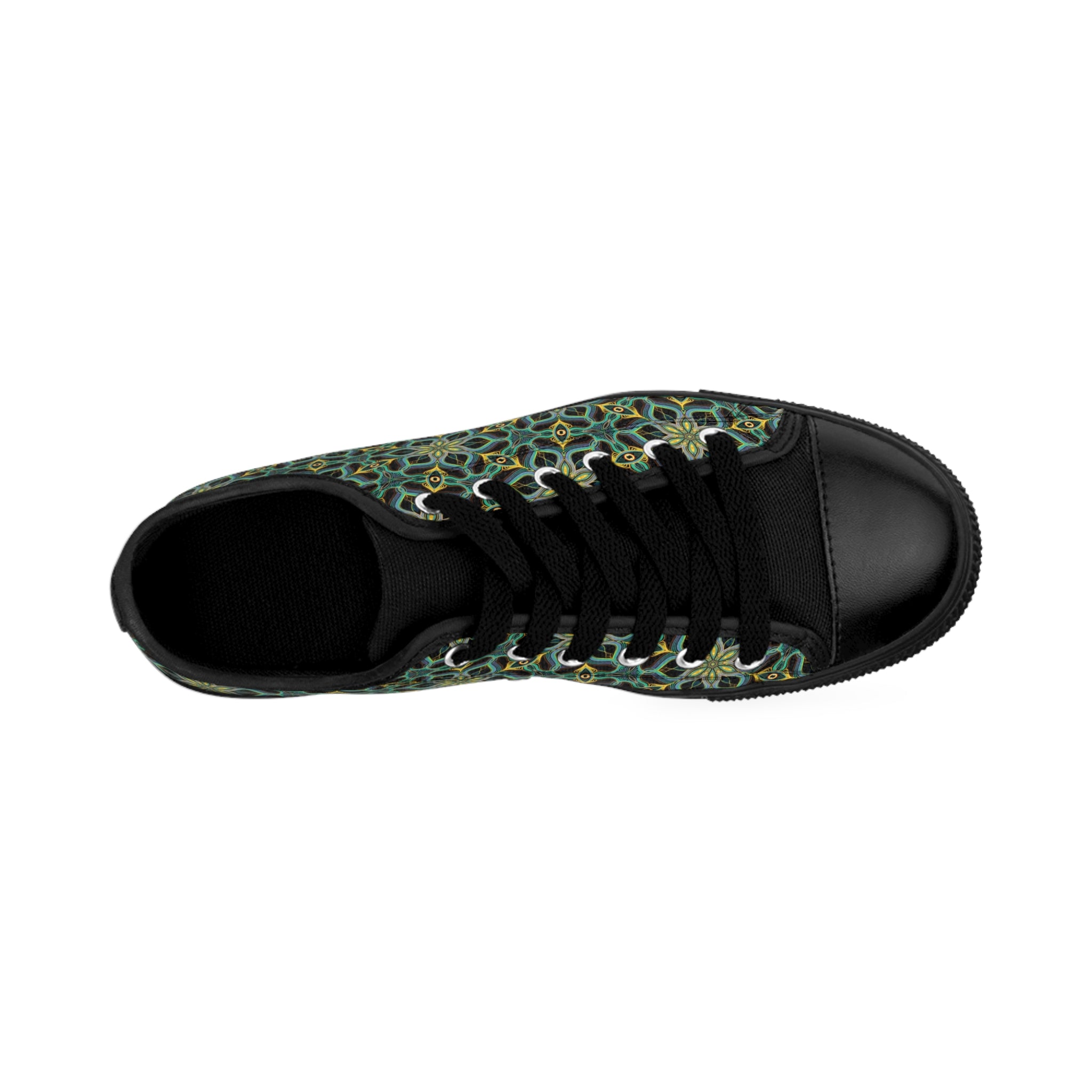 Women's Floral Kaleidoscope Sneakers — Green Patterned Canvas Shoes #kf9854