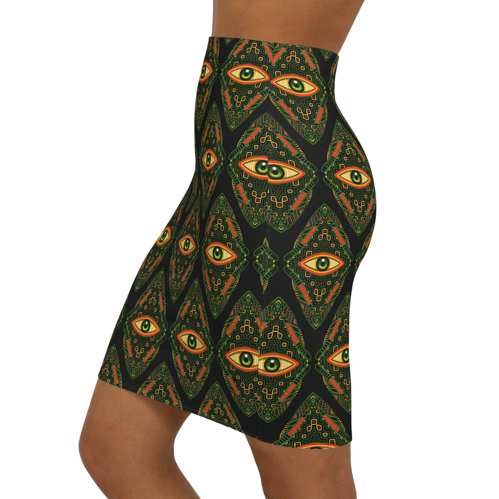 All-Seeing Eye Pattern Pencil Skirt — Gothic Boho Midi Skirt #g77434