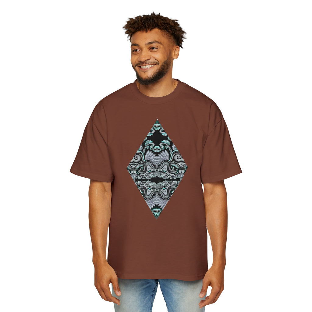Men's Oversized Tee — Geometric Wave Pattern Diamond & Back Panel Graphic #gwp21