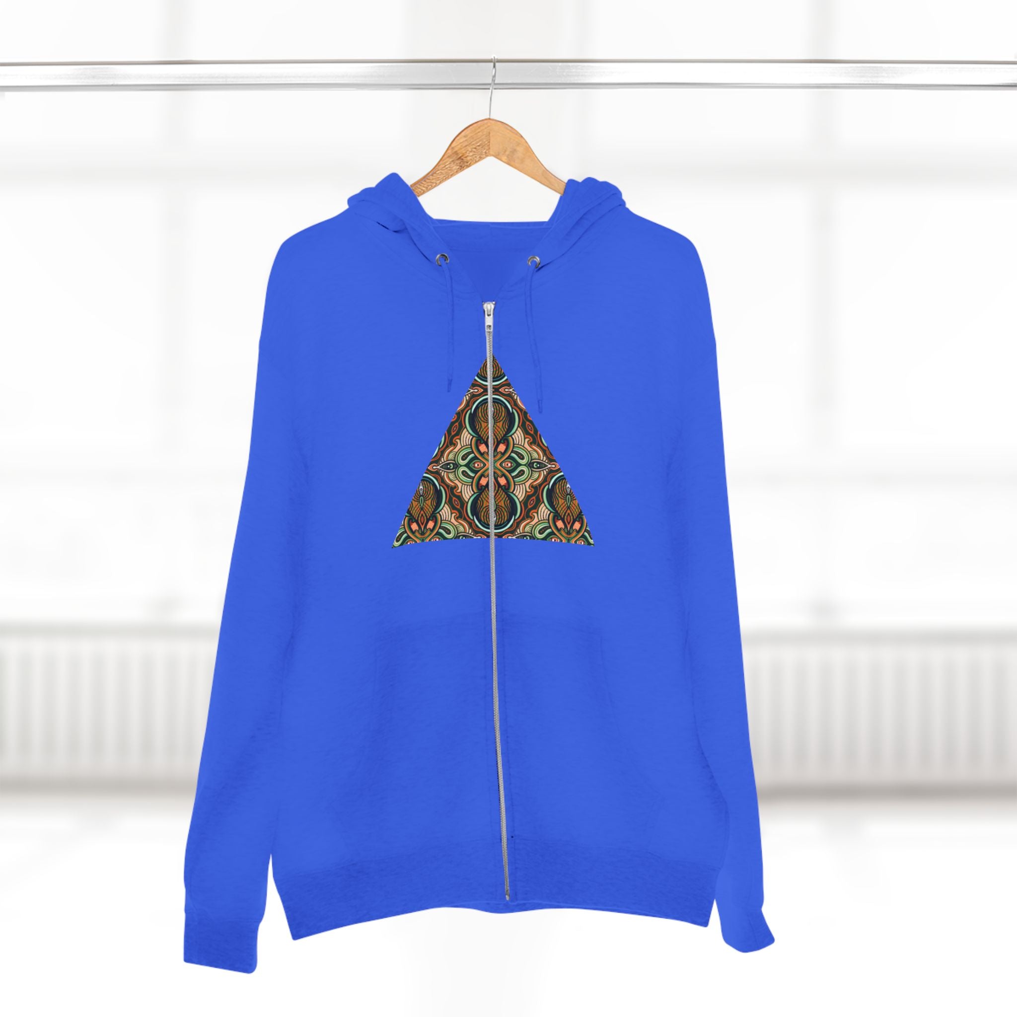 Geometric Tribal Pattern Zip Hoodie — Earthy Mandala Triangle & Circle Design #zh137