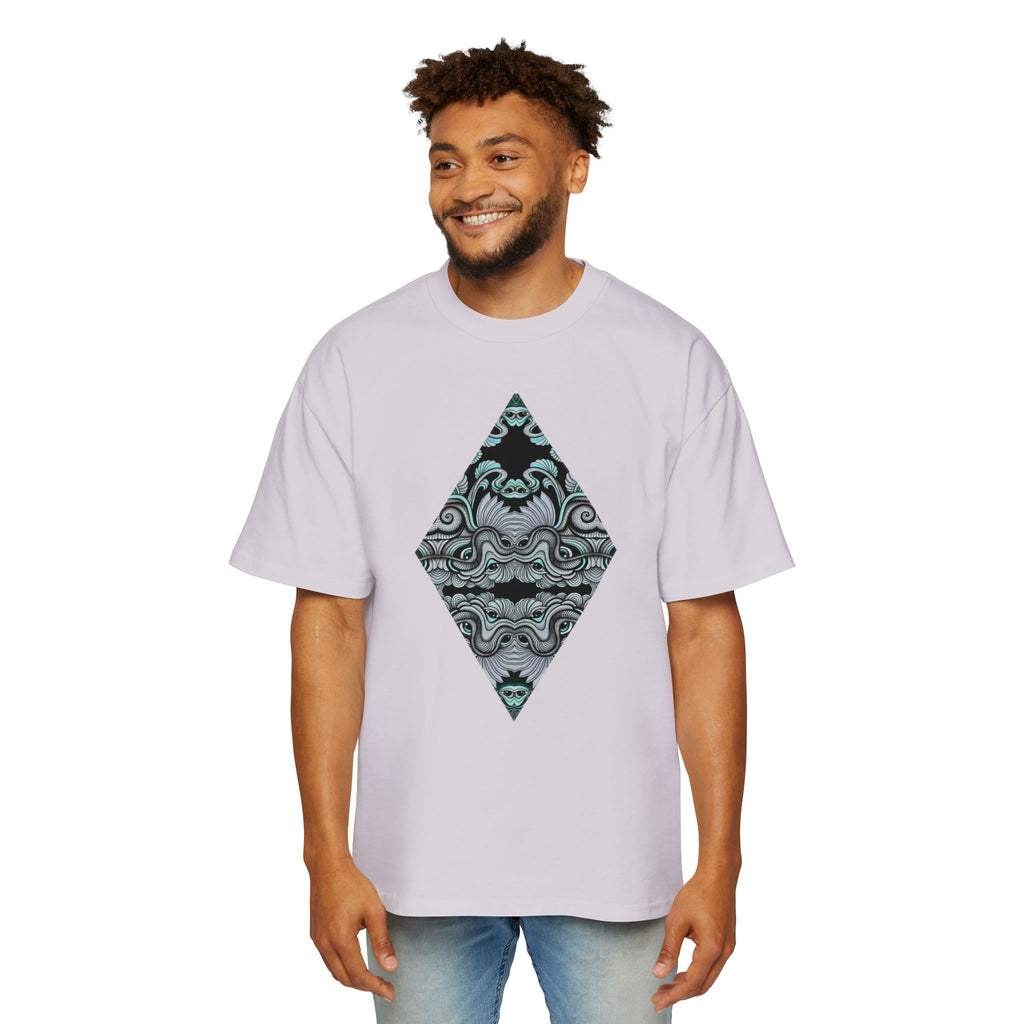 Men's Oversized Tee — Geometric Wave Pattern Diamond & Back Panel Graphic #gwp21