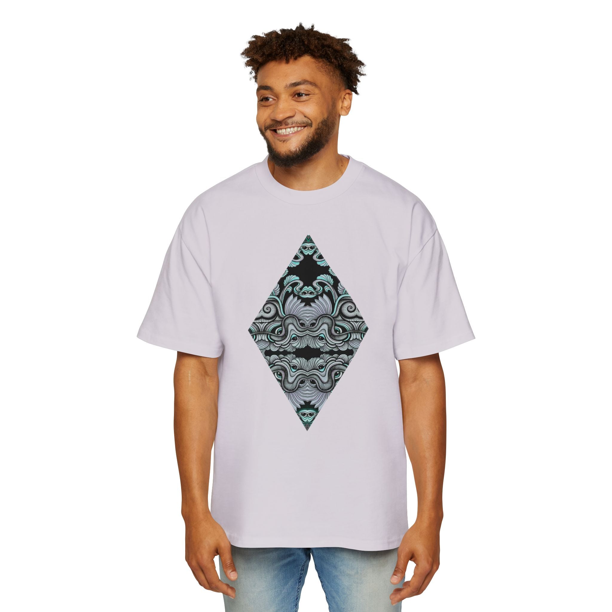 Men's Oversized Tee — Geometric Wave Pattern Diamond & Back Panel Graphic #gwp21