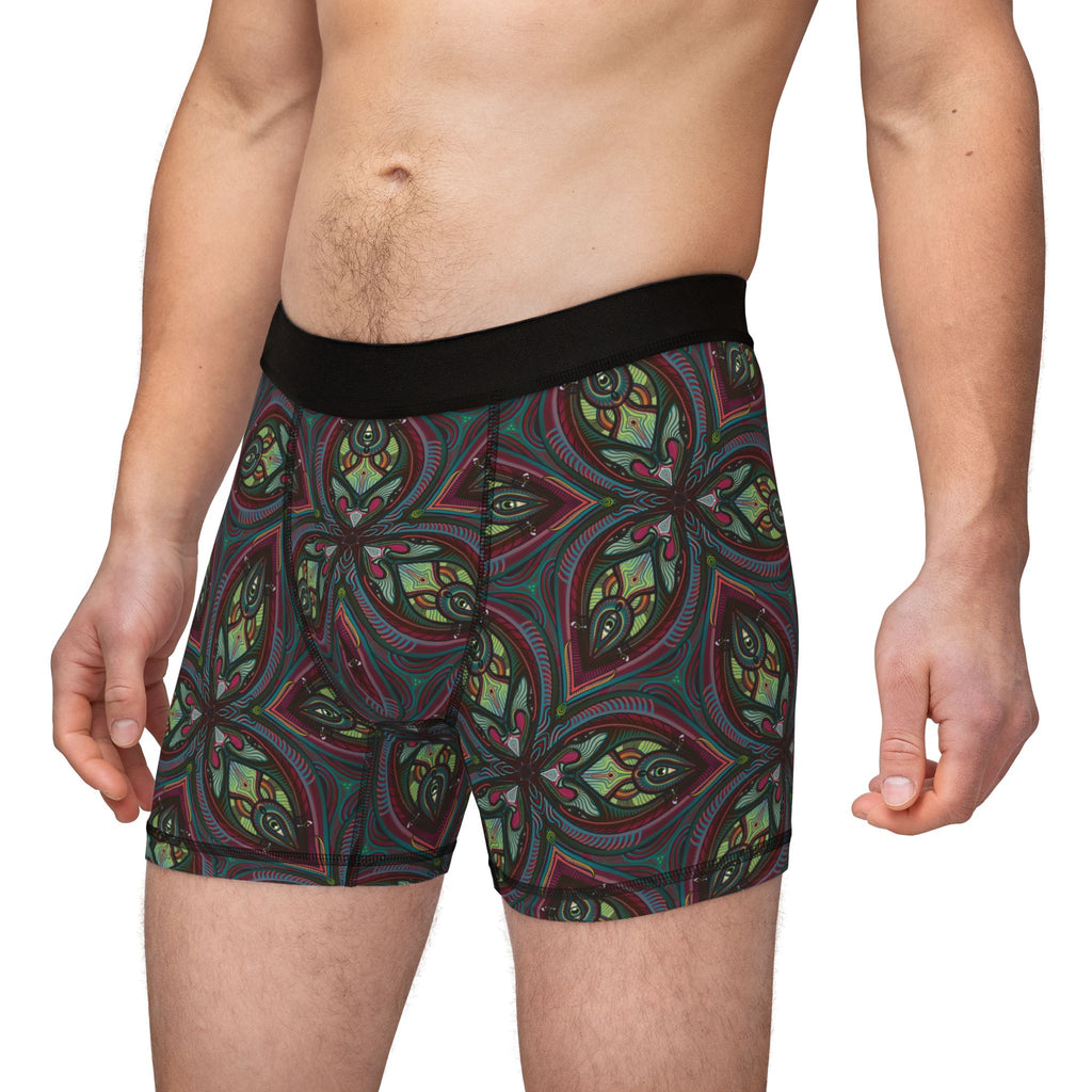 Men's Boxer Briefs — Green Red Kaleidoscope Pattern All-Over Print #mmb215