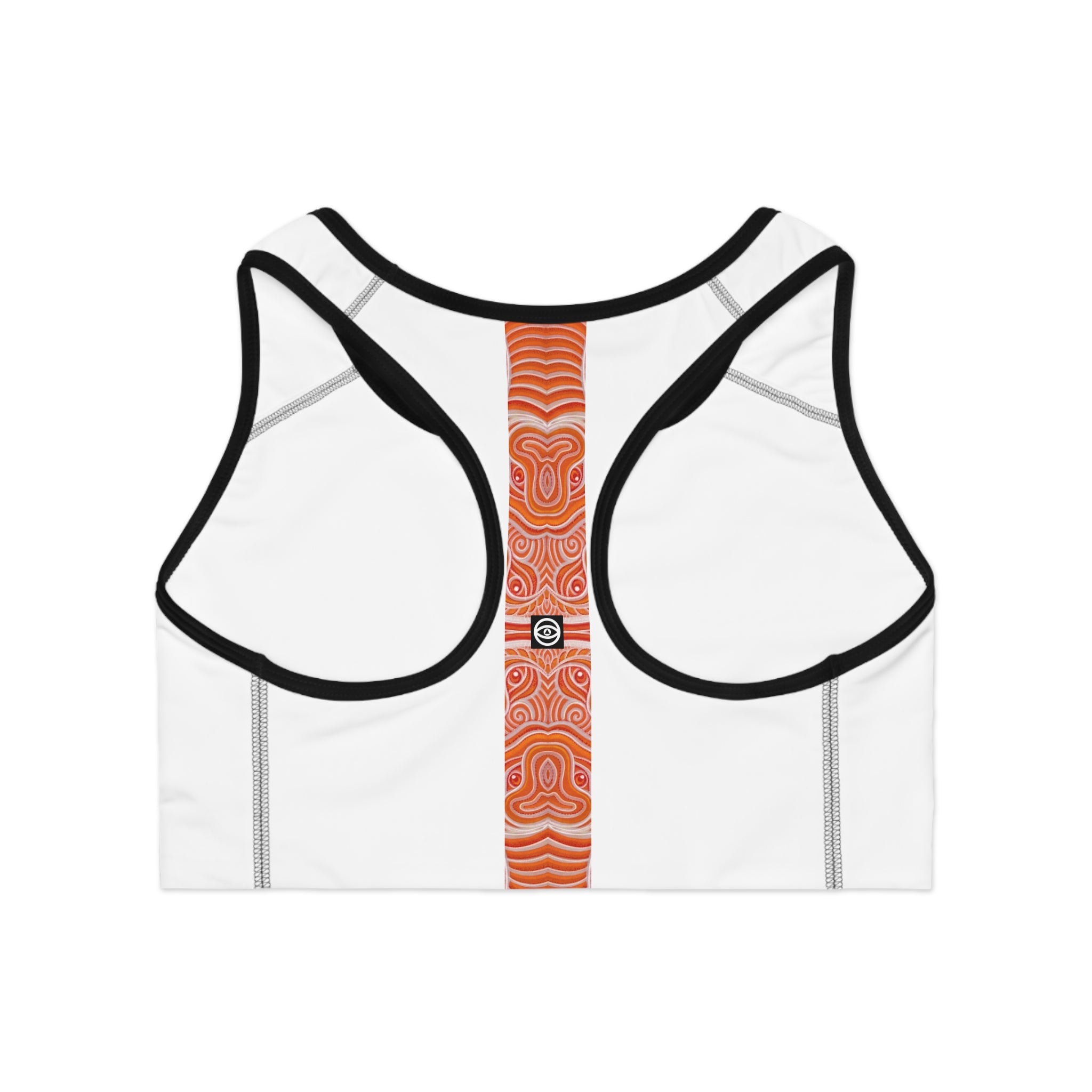 Red Tribal Stripe Sports Bra — Bold Geometric Fitness Top #d346775