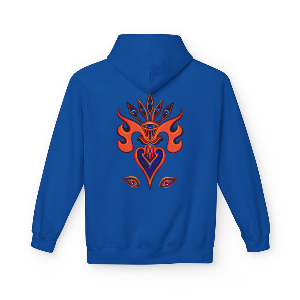 Psychedelic Third-Eye Heart Hoodie | Surreal Eye Motif, Flame Crown