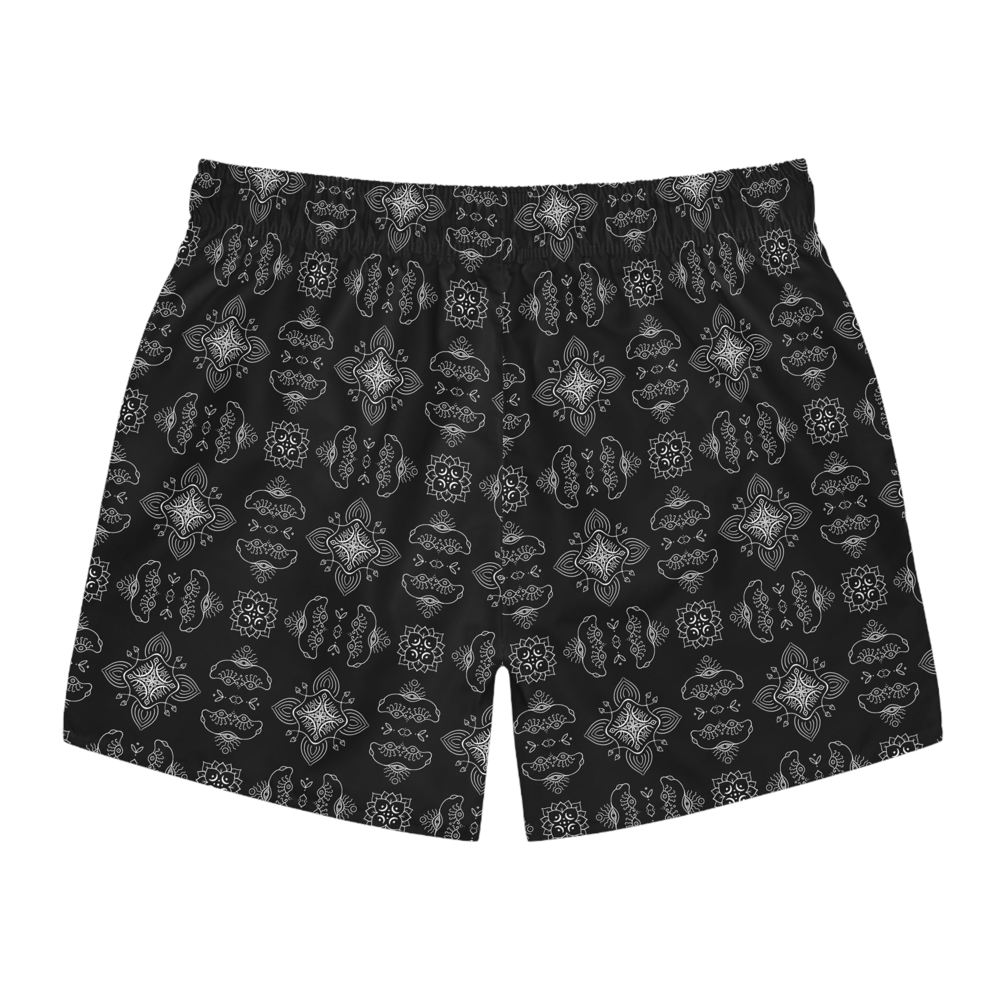 Men's Black Kaleidoscope Swim Trunks — All-Over Pattern #f754799
