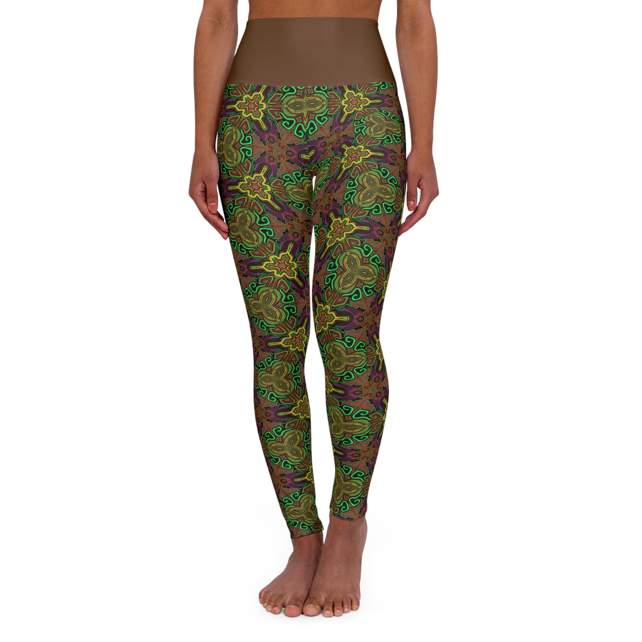 High-Waisted Floral Mosaic Yoga Leggings — Stretchy All-Over-Print Activewear #l4