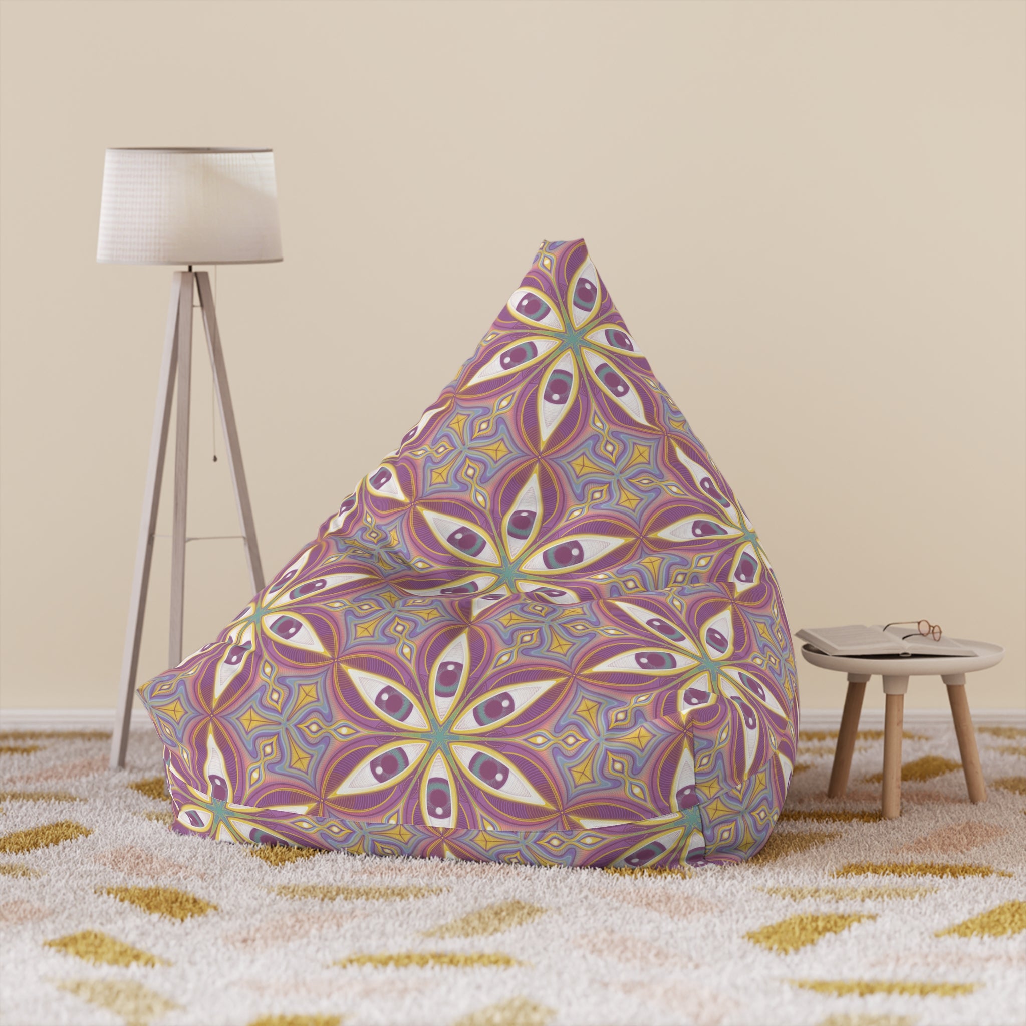 Bohemian Floral Pattern Bean Bag Cover — Retro Pink & Gold Mandala Accent #f68