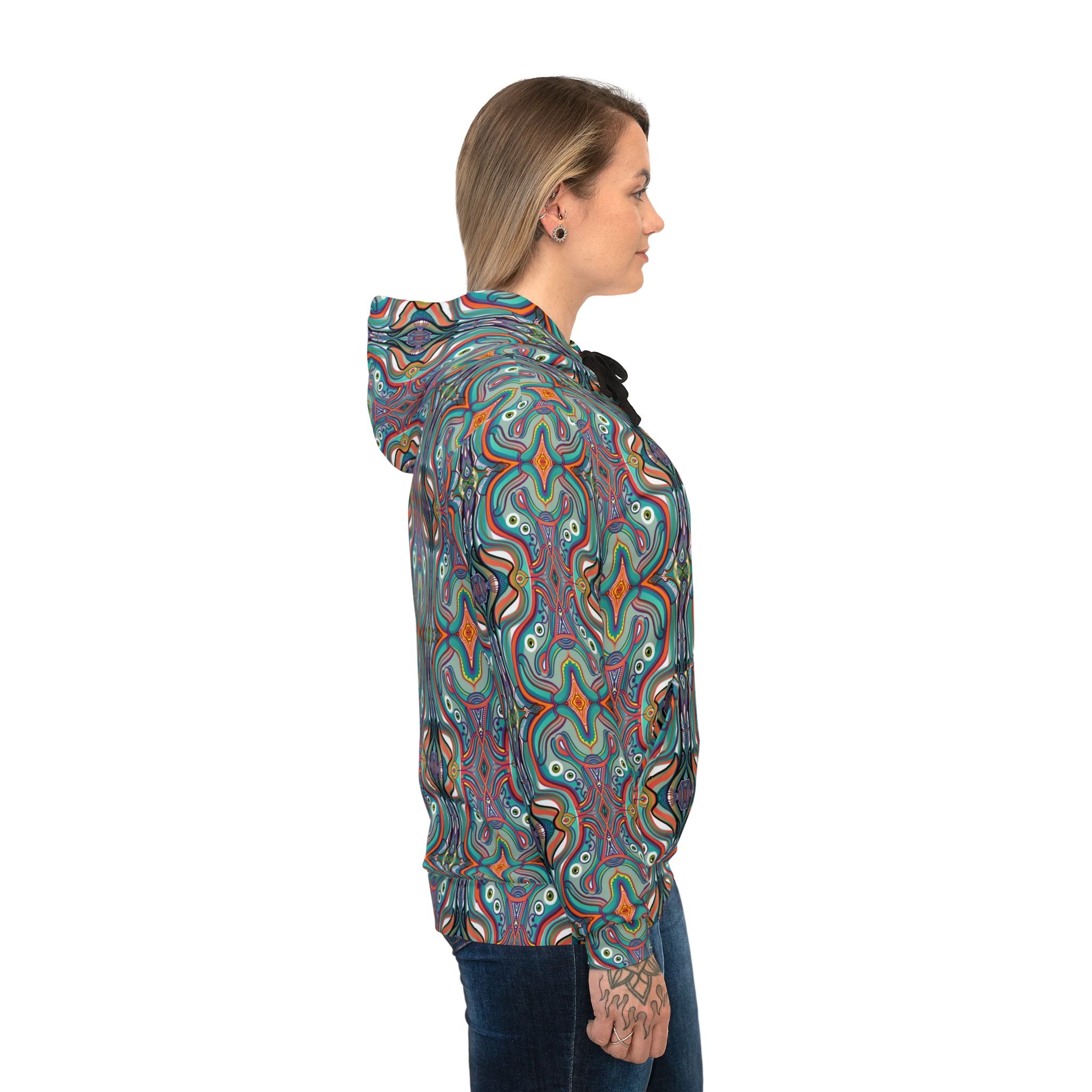 Psychedelic Pattern Athletic Hoodie — Colorful Symmetrical AOP Design #gf87654