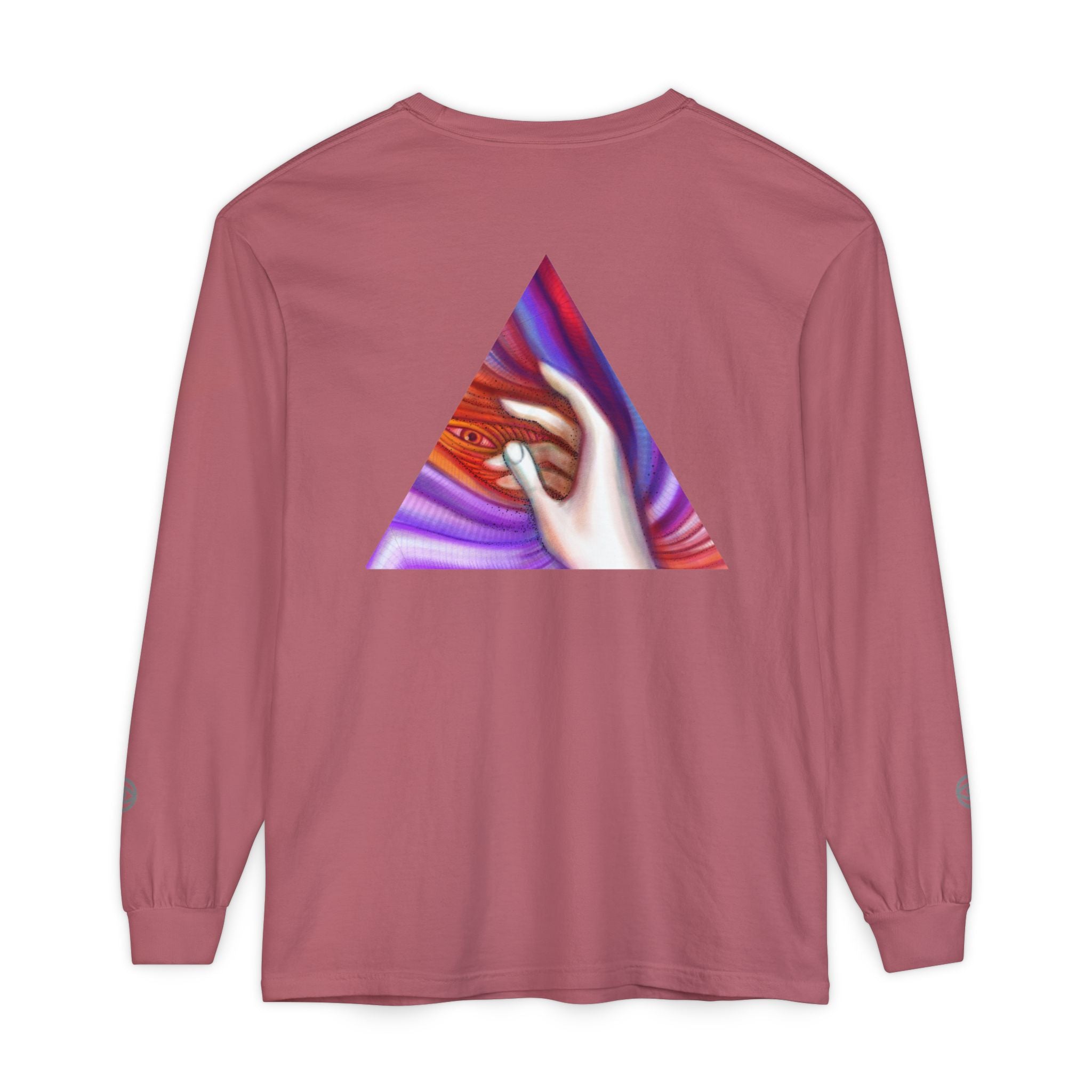 Long Sleeve T-Shirt — Triangular Hand Art Graphic (White) #sh26774