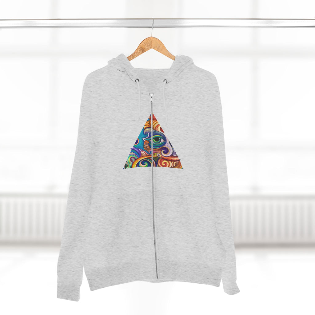 Zip Hoodie with Colorful Psychedelic Triangle & Mandala Back — Vibrant Abstract Art Zip-Up  #cp2680