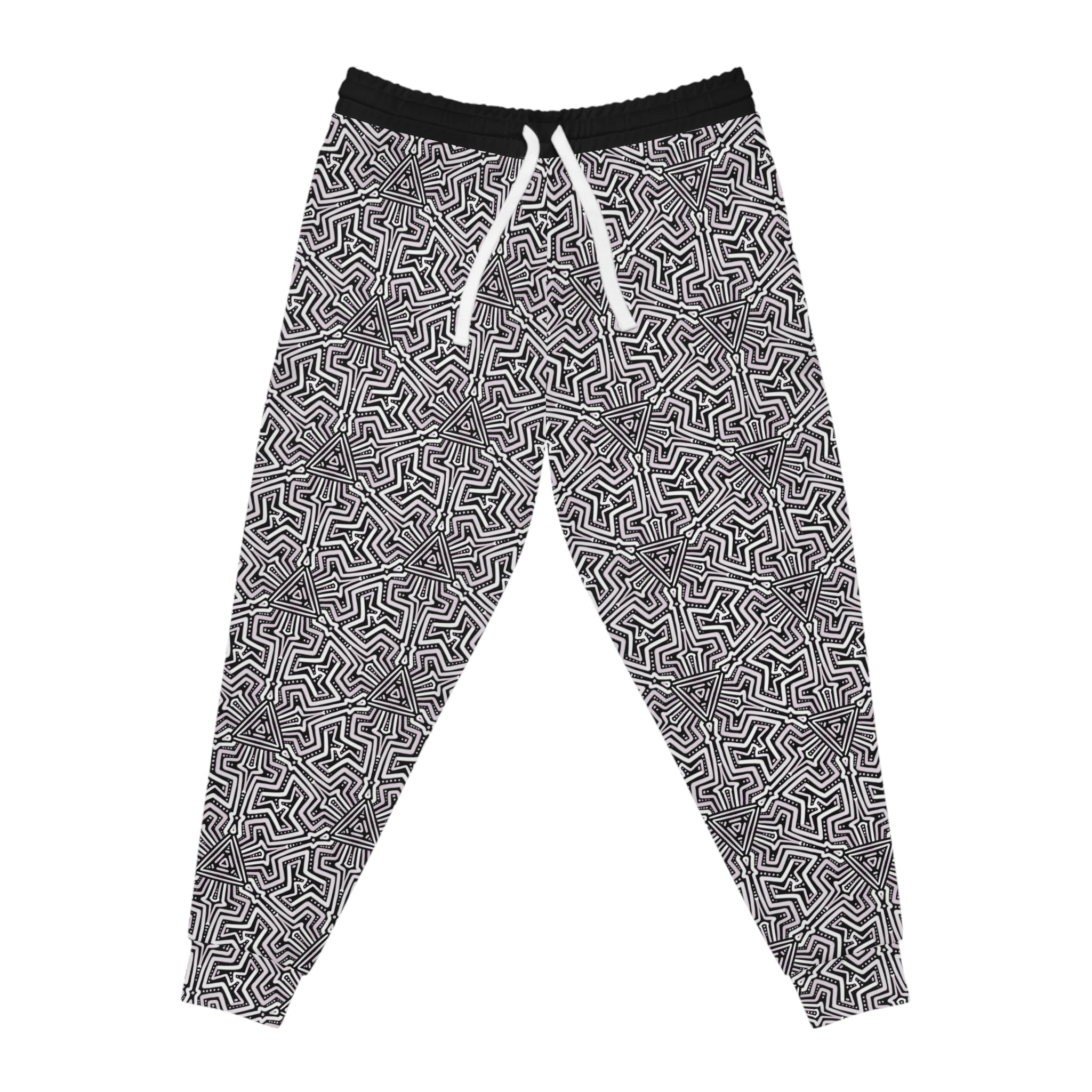 Geometric Maze Athletic Joggers — Black & White All-Over-Print #ah3