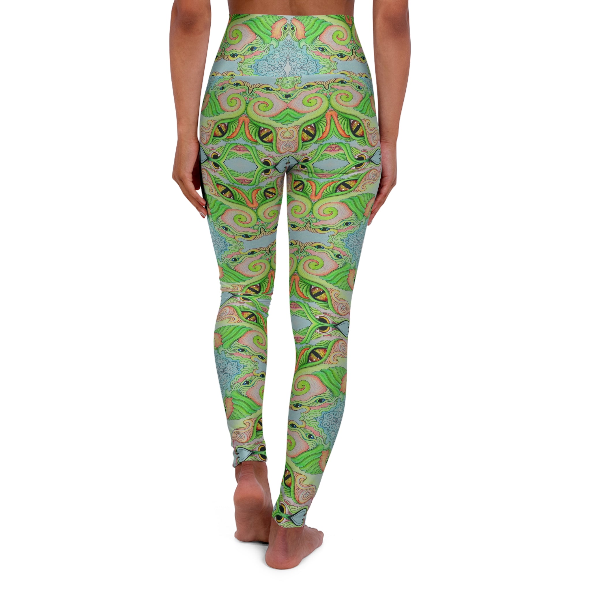 Green Psychedelic Swirl High-Waist Yoga Leggings #dgcv22679
