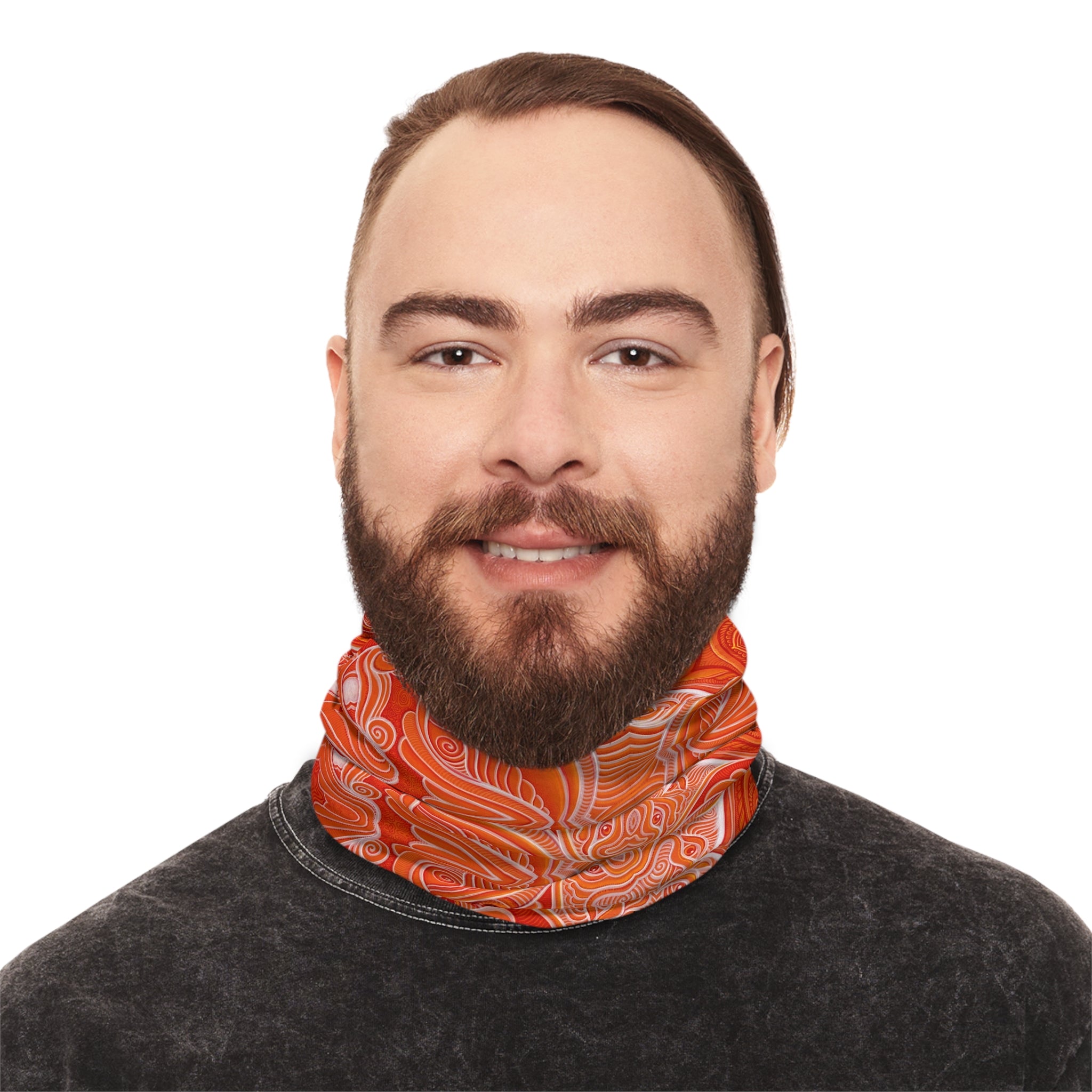 Winter Neck Gaiter — Orange Retro Wave Thermal Face Mask with Drawstring #hn984319