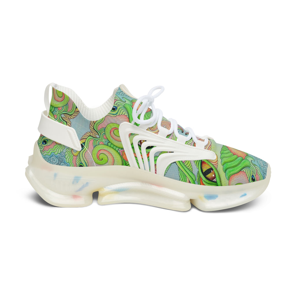 Women’s Mesh Sneakers — Psychedelic Green Swirl Pattern Athletic Shoes #gf7752