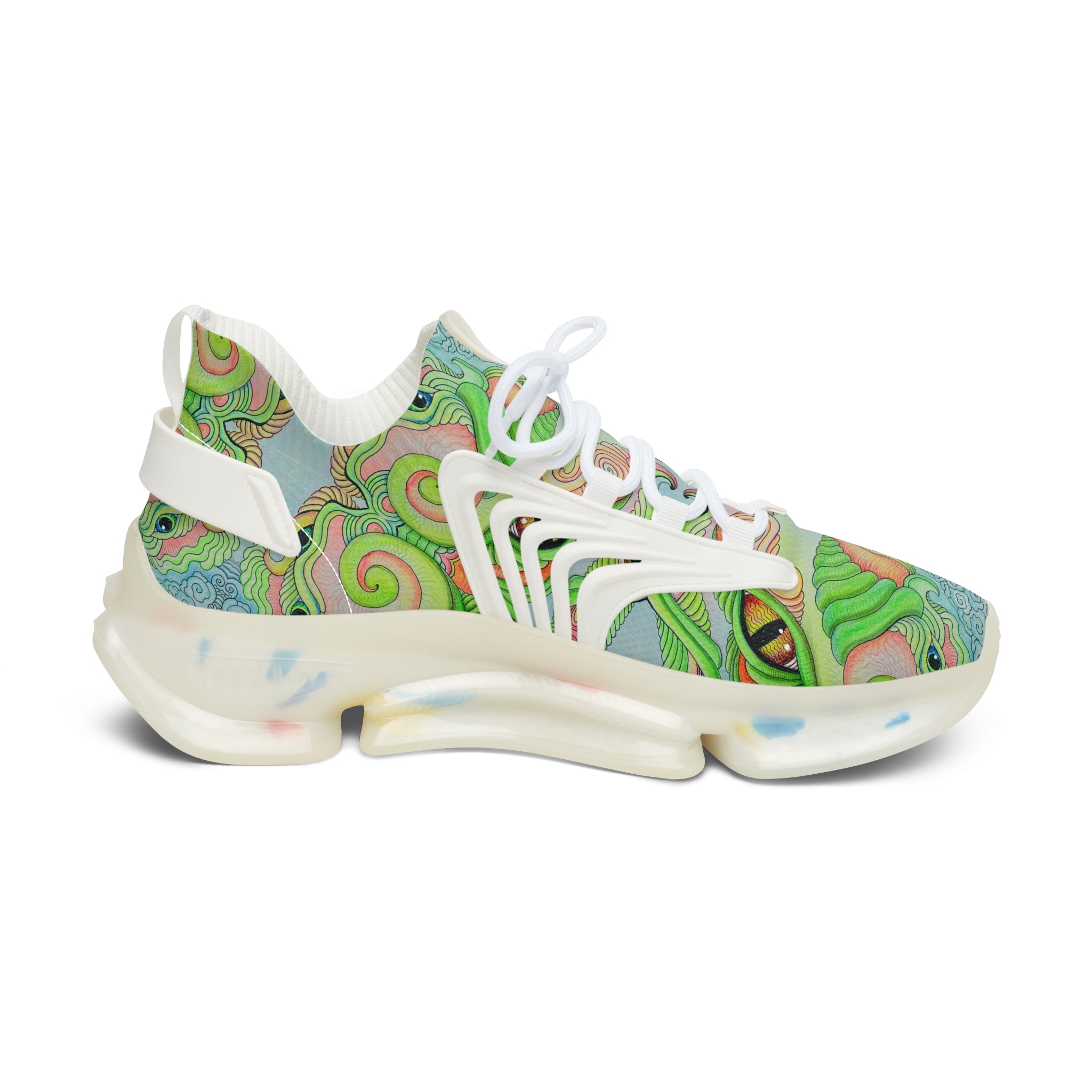 Women’s Mesh Sneakers — Psychedelic Green Swirl Pattern Athletic Shoes #gf7752