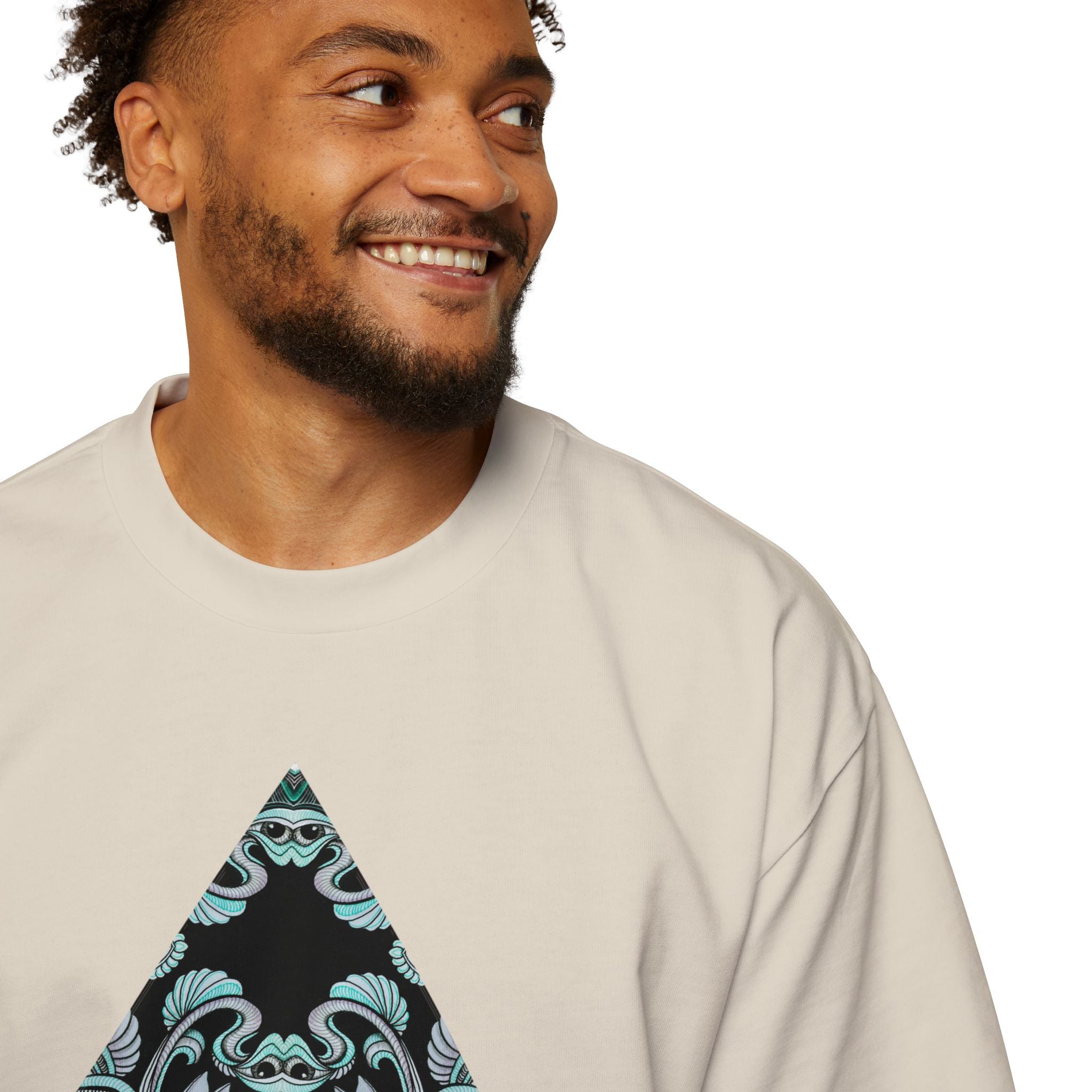 Men's Oversized Tee — Geometric Wave Pattern Diamond & Back Panel Graphic #gwp21