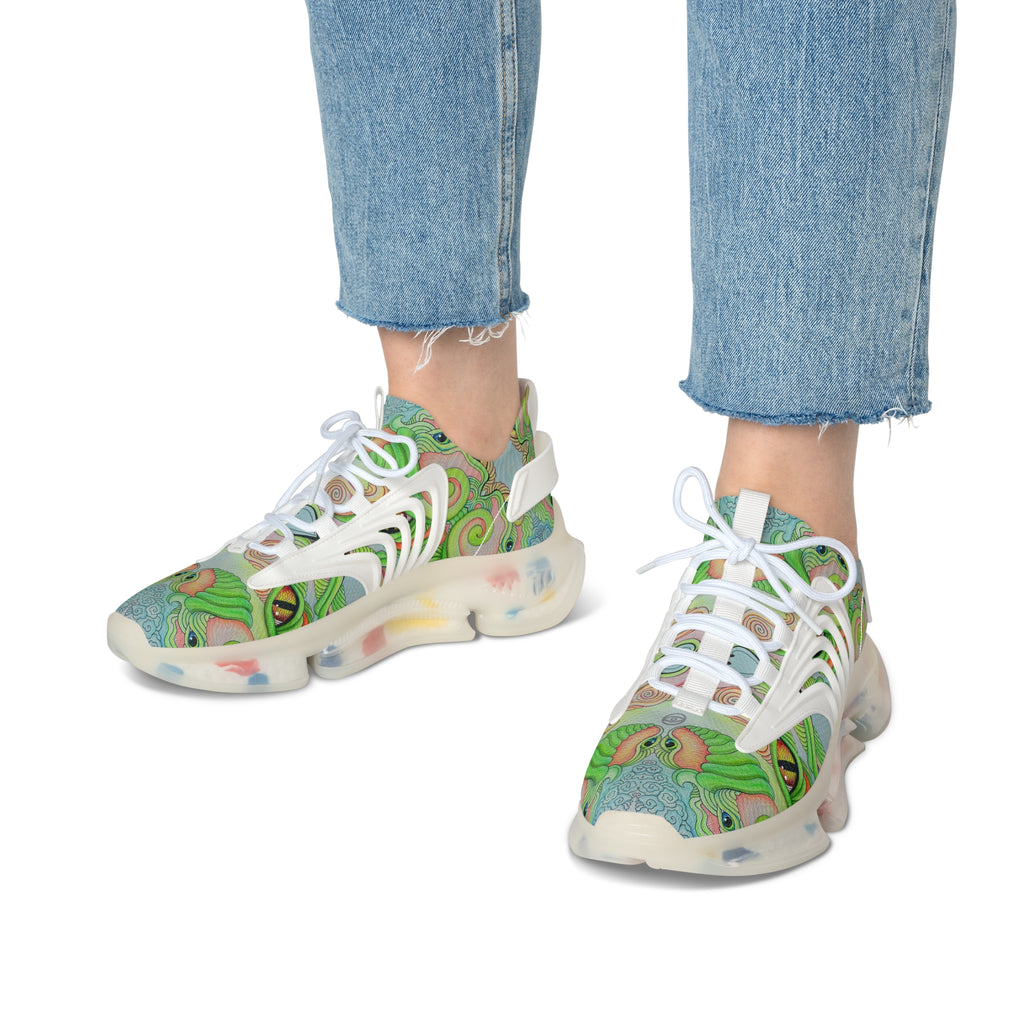 Women’s Mesh Sneakers — Psychedelic Green Swirl Pattern Athletic Shoes #gf7752