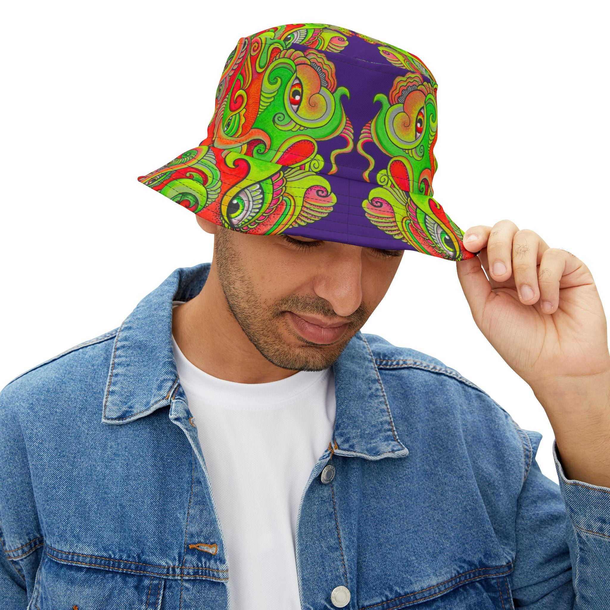 Psychedelic Paisley Bucket Hat — Vibrant Neon Swirl Festival Hat #h08754