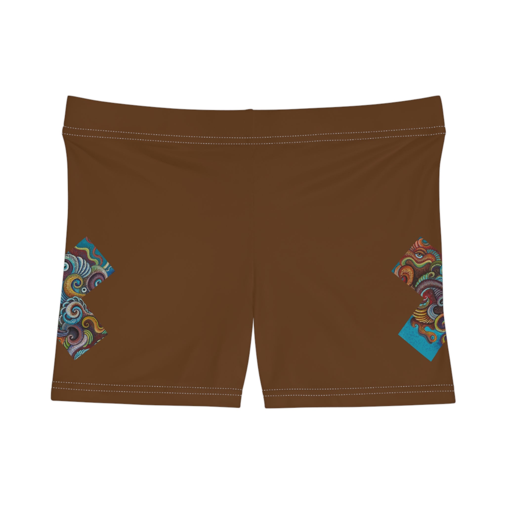 Women's Shorts — Brown Boho Swirl Accent Active Shorts #s09466
