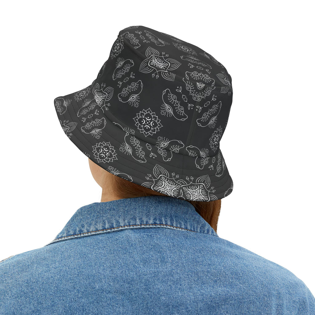 Black Paisley Pattern Bucket Hat - All-Over Print Casual Streetwear #j987557