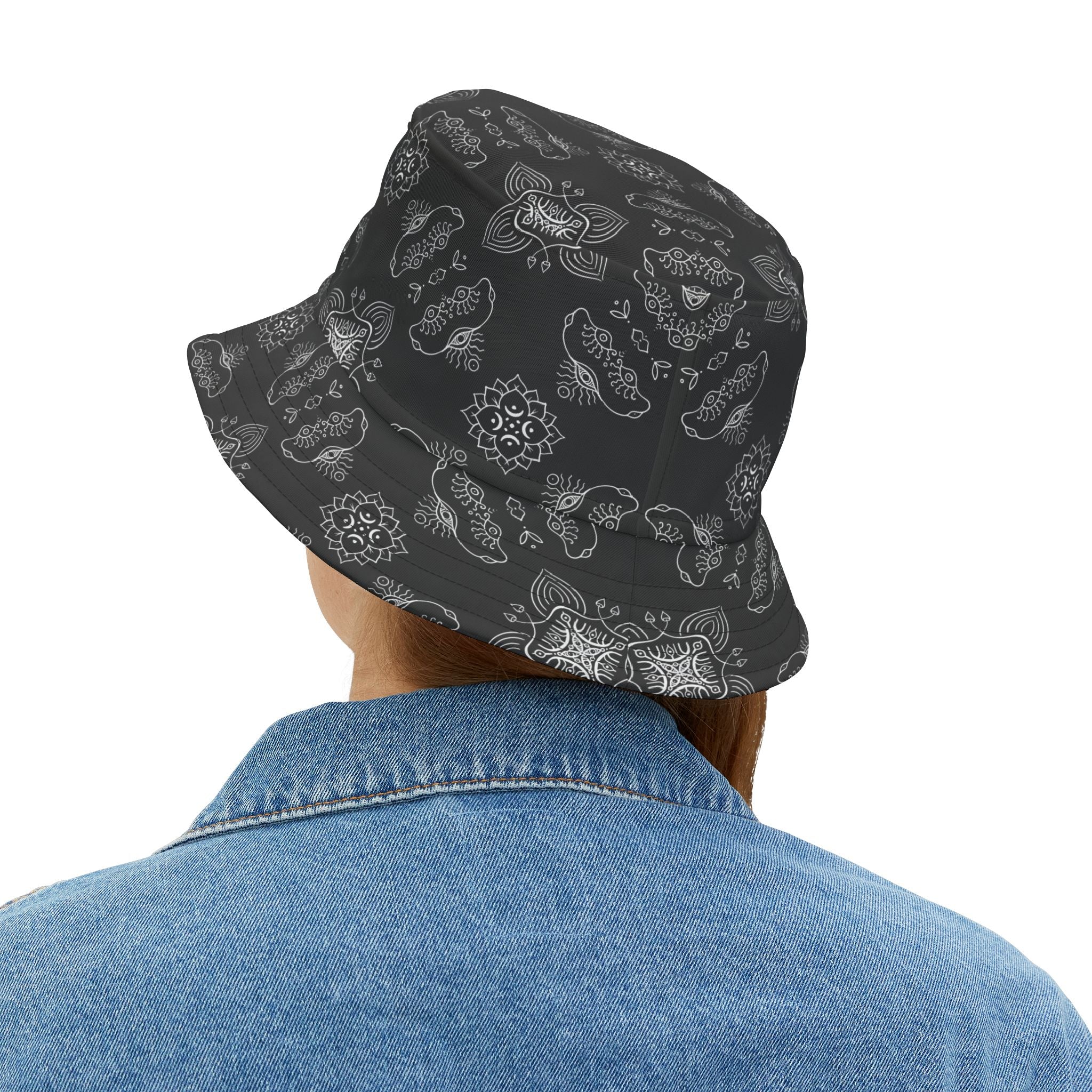 Black Paisley Pattern Bucket Hat - All-Over Print Casual Streetwear #j987557
