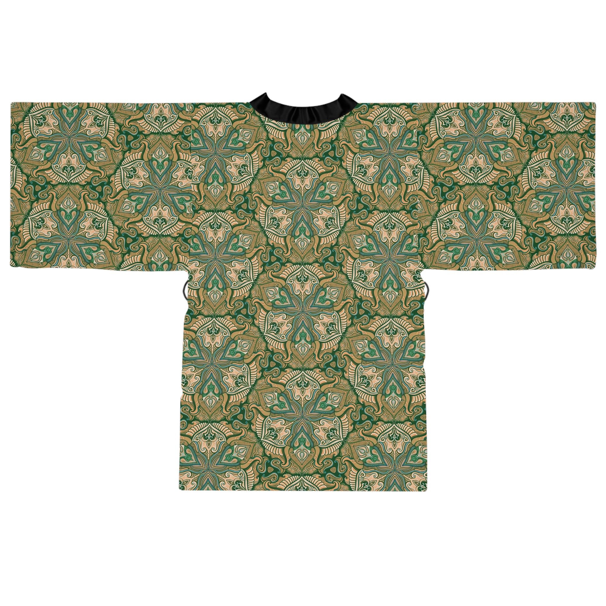 Green Floral Mandala Pattern Kimono Robe | Long Sleeve # kfm1