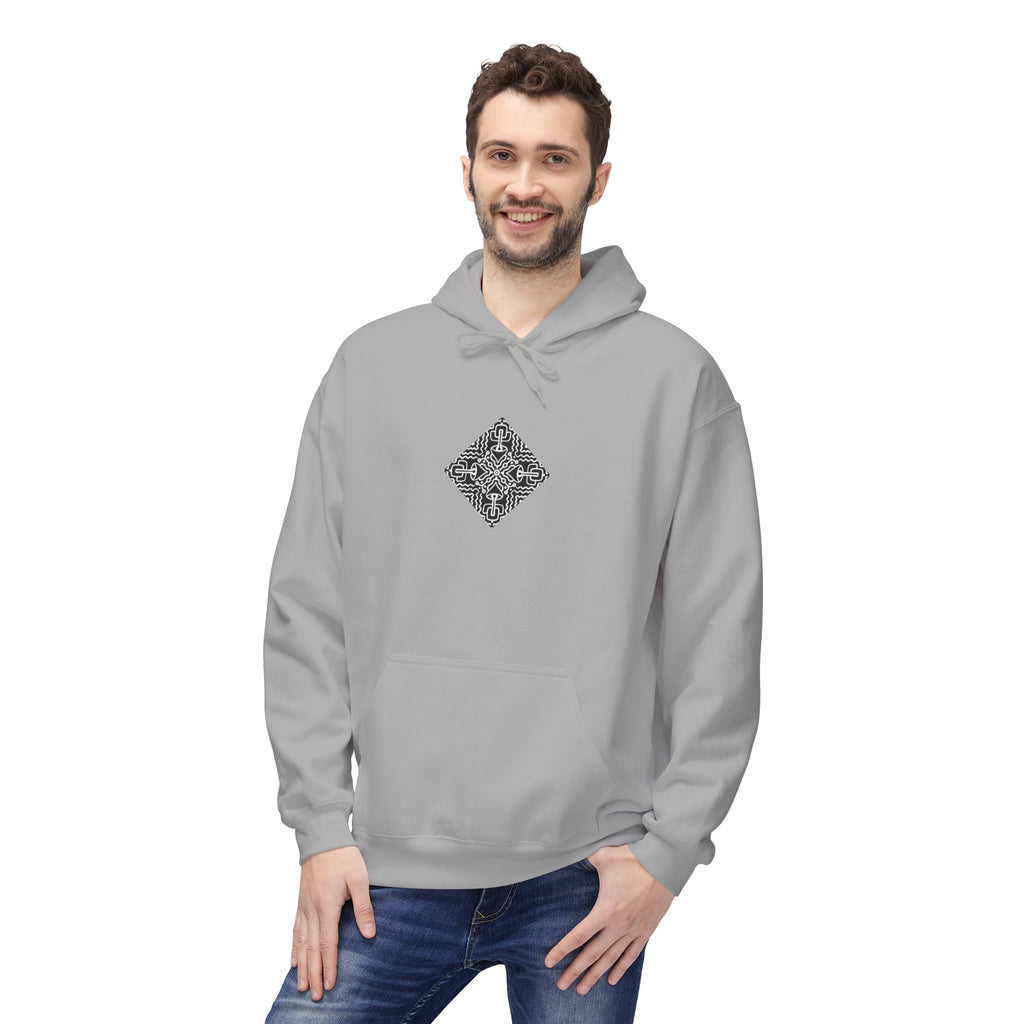 Geometric Mandala Hoodie — Monochrome Diamond Line Art Chest & Back Print #k0873568