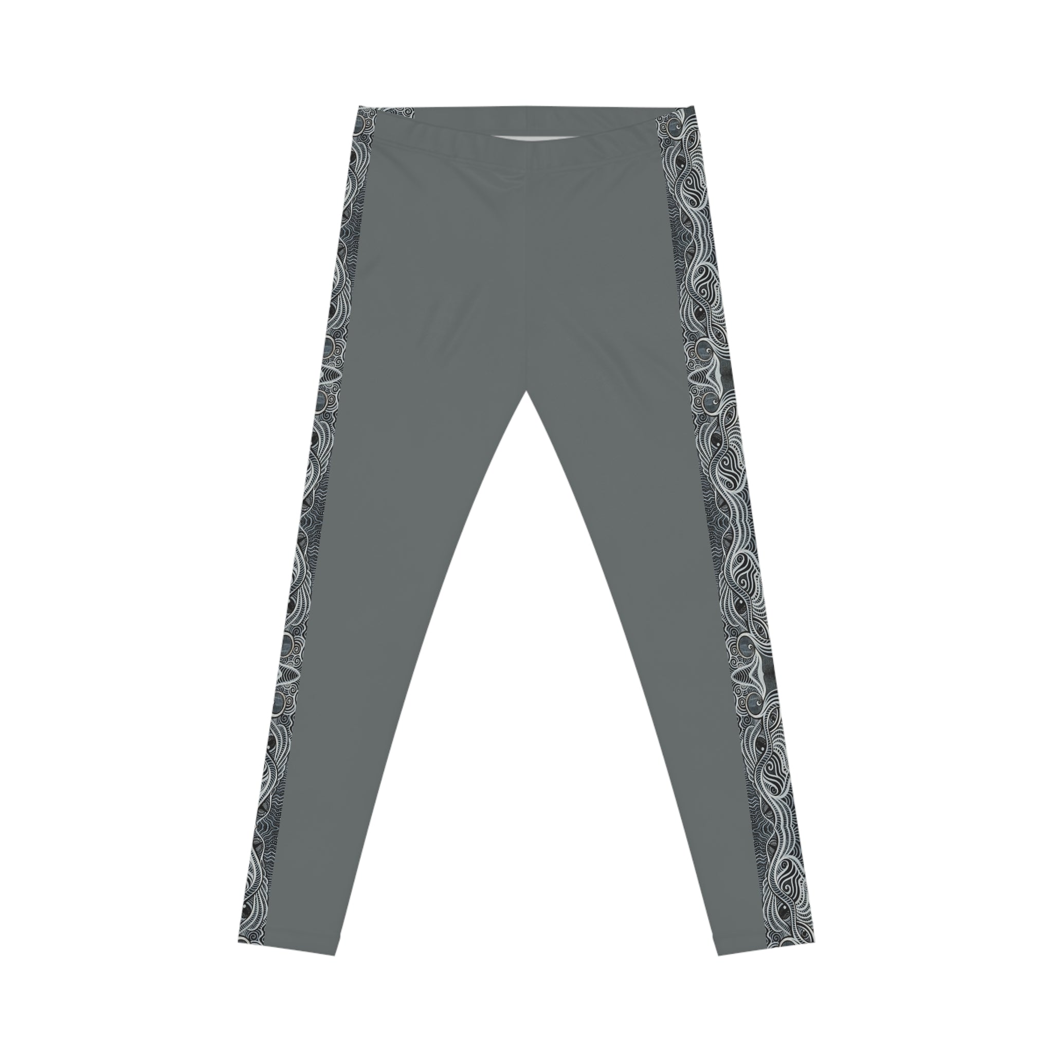 Grey Leggings with Ornate Side Panel — Women's Casual AOP Leggings