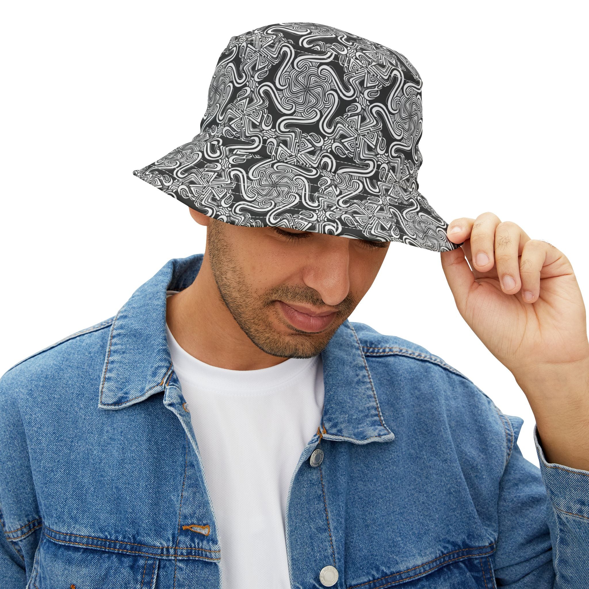 Gray Abstract Swirl Bucket Hat — All-Over Print Graphic Sun Hat #h986368