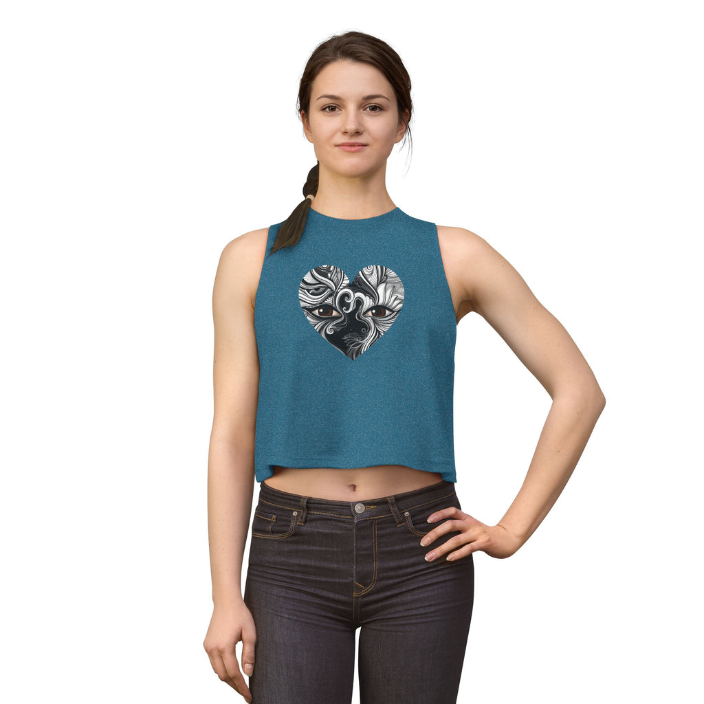 Heart Mandala Crop Top — Intricate Black & White Boho Love Tank #f97546