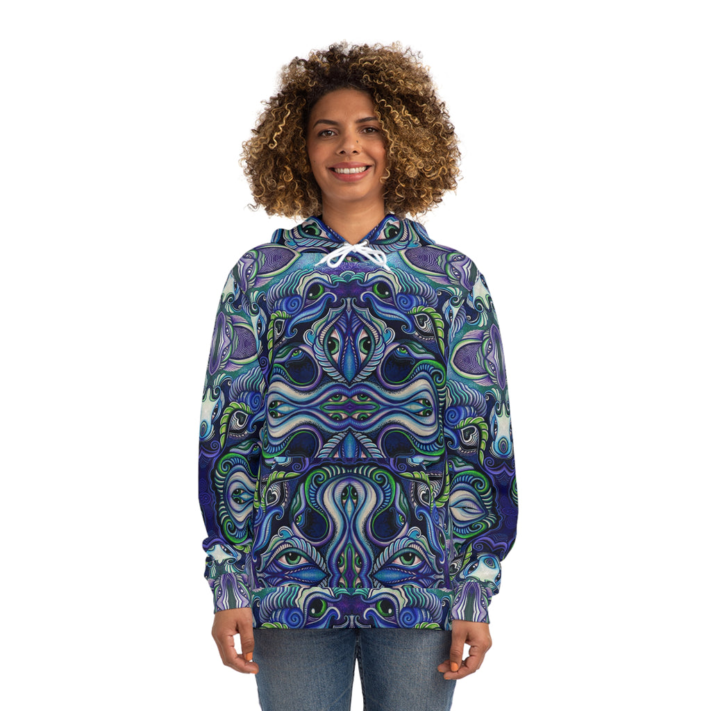 Psychedelic Kaleidoscope Hoodie — Blue Green All-Over Print Fashion Hoodie #g86469