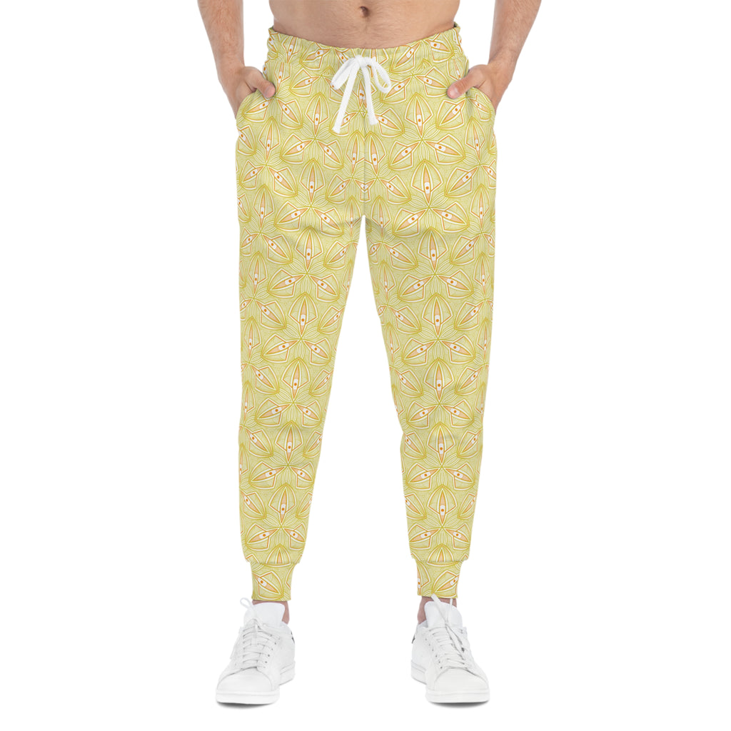 Yellow Floral Athletic Joggers — All-Over Print Lightweight Track Pants #aj5